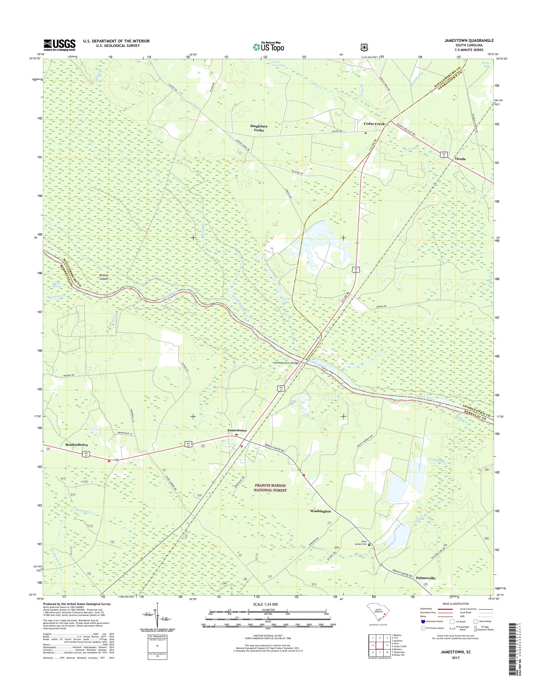 MyTopo Jamestown, South Carolina USGS Quad Topo Map