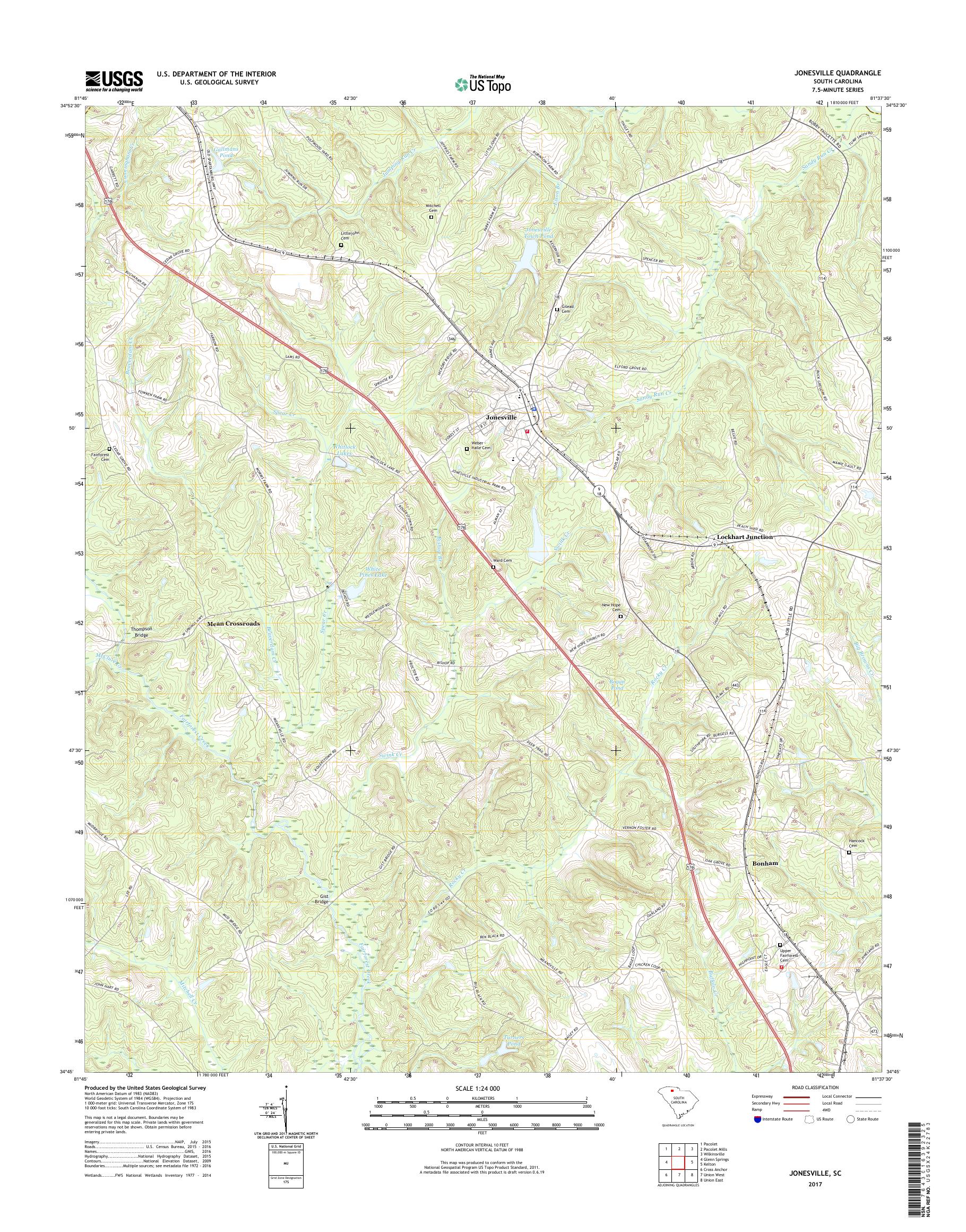 MyTopo Jonesville, South Carolina USGS Quad Topo Map