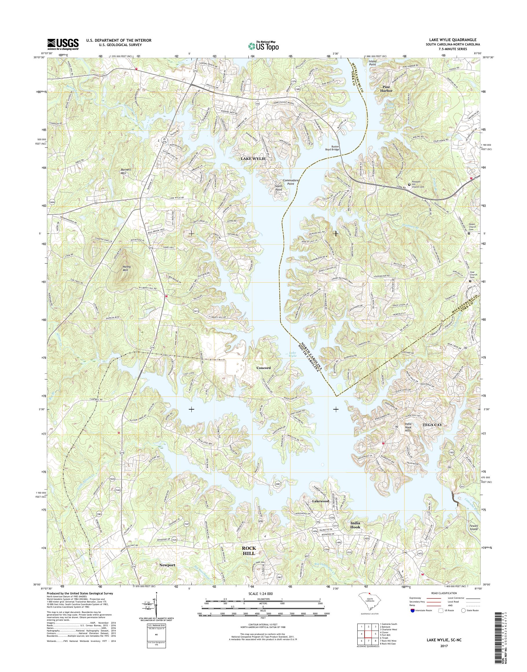 MyTopo Lake Wylie, South Carolina USGS Quad Topo Map