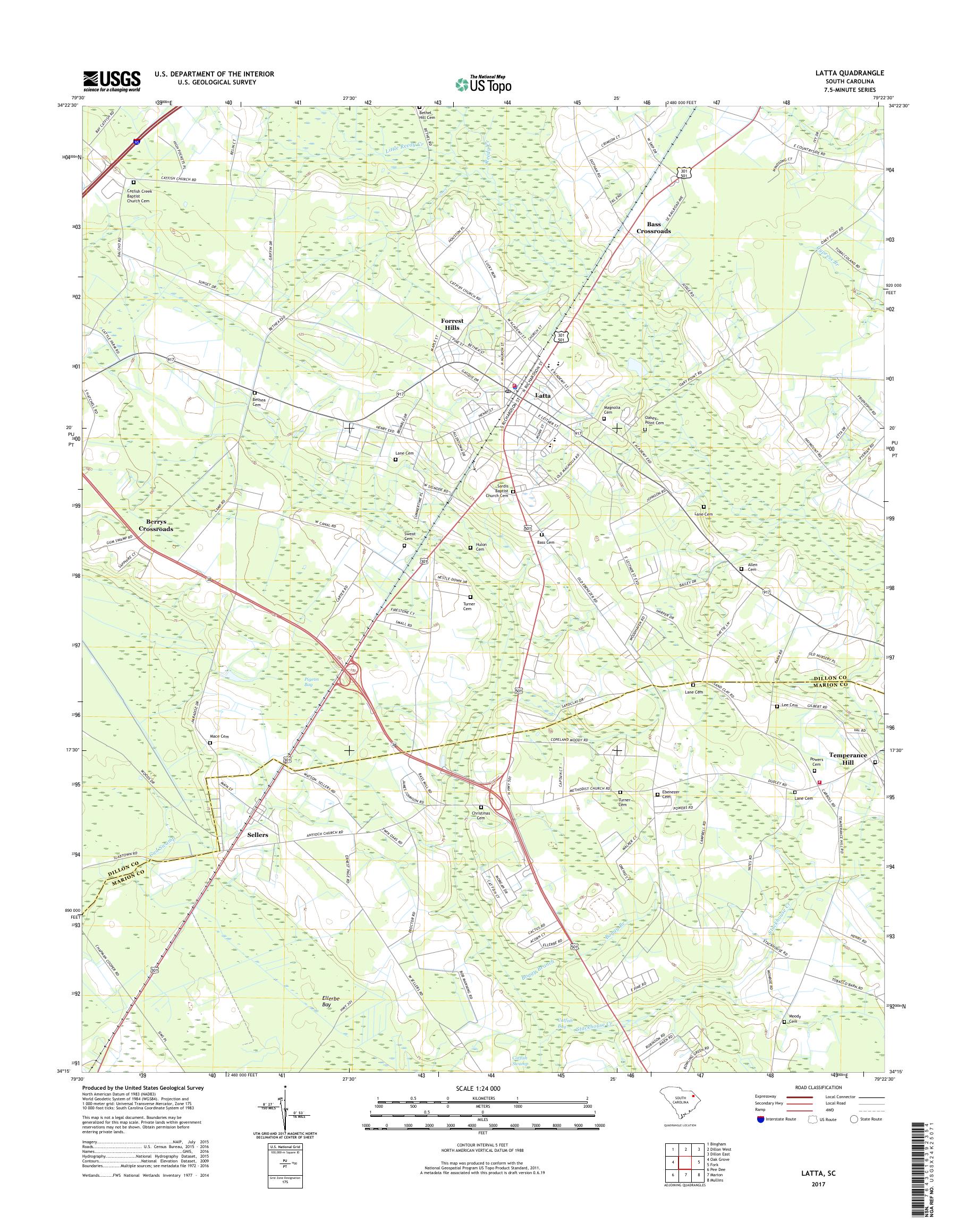 MyTopo Latta, South Carolina USGS Quad Topo Map