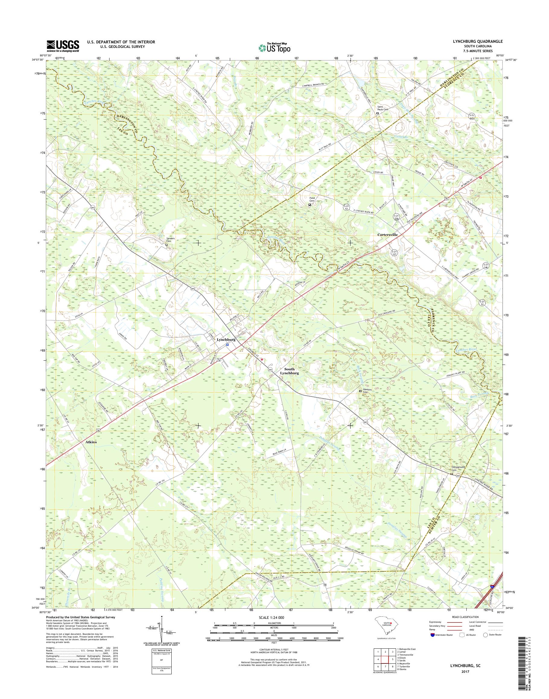 MyTopo Lynchburg, South Carolina USGS Quad Topo Map