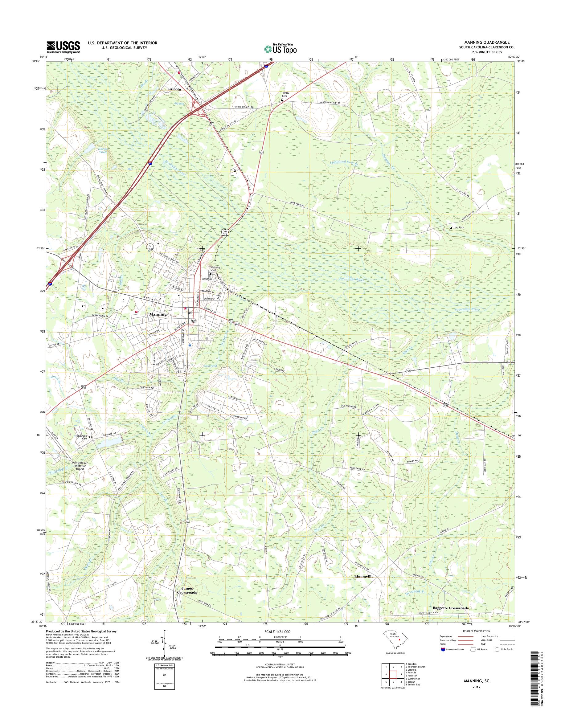 MyTopo Manning, South Carolina USGS Quad Topo Map