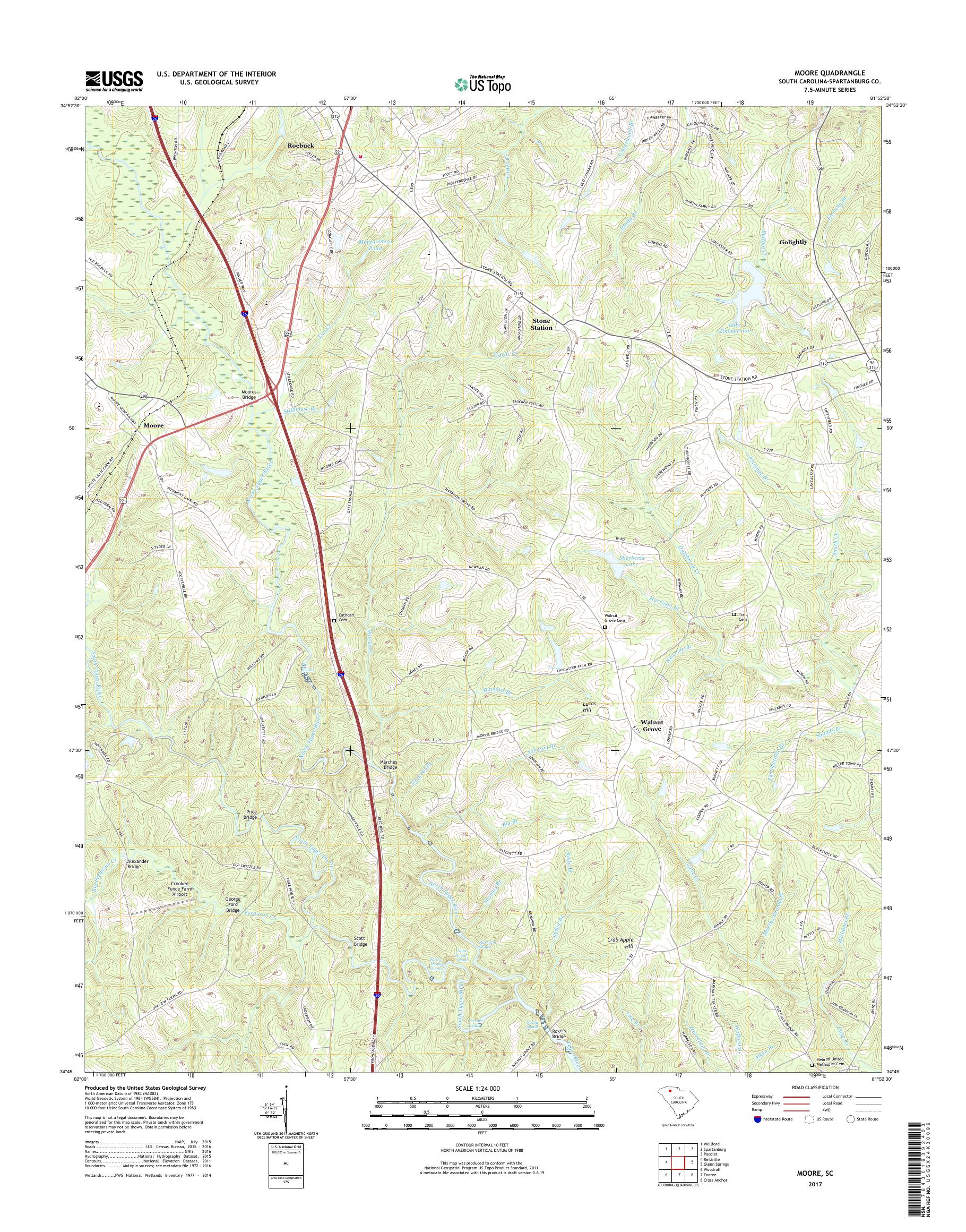 MyTopo Moore, South Carolina USGS Quad Topo Map