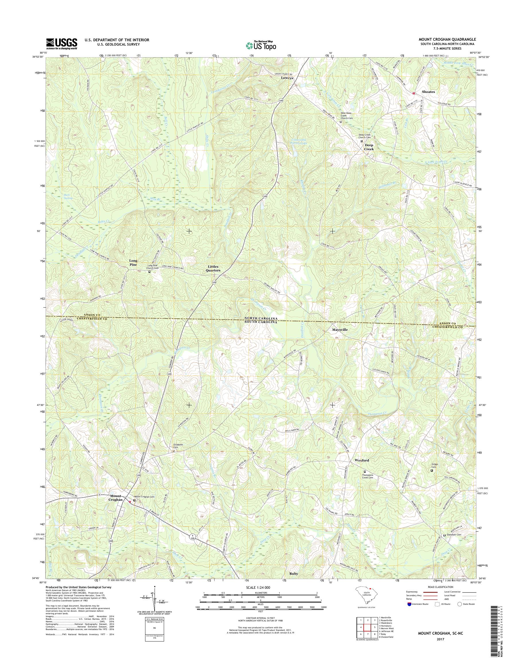 MyTopo Mount Croghan, South Carolina USGS Quad Topo Map