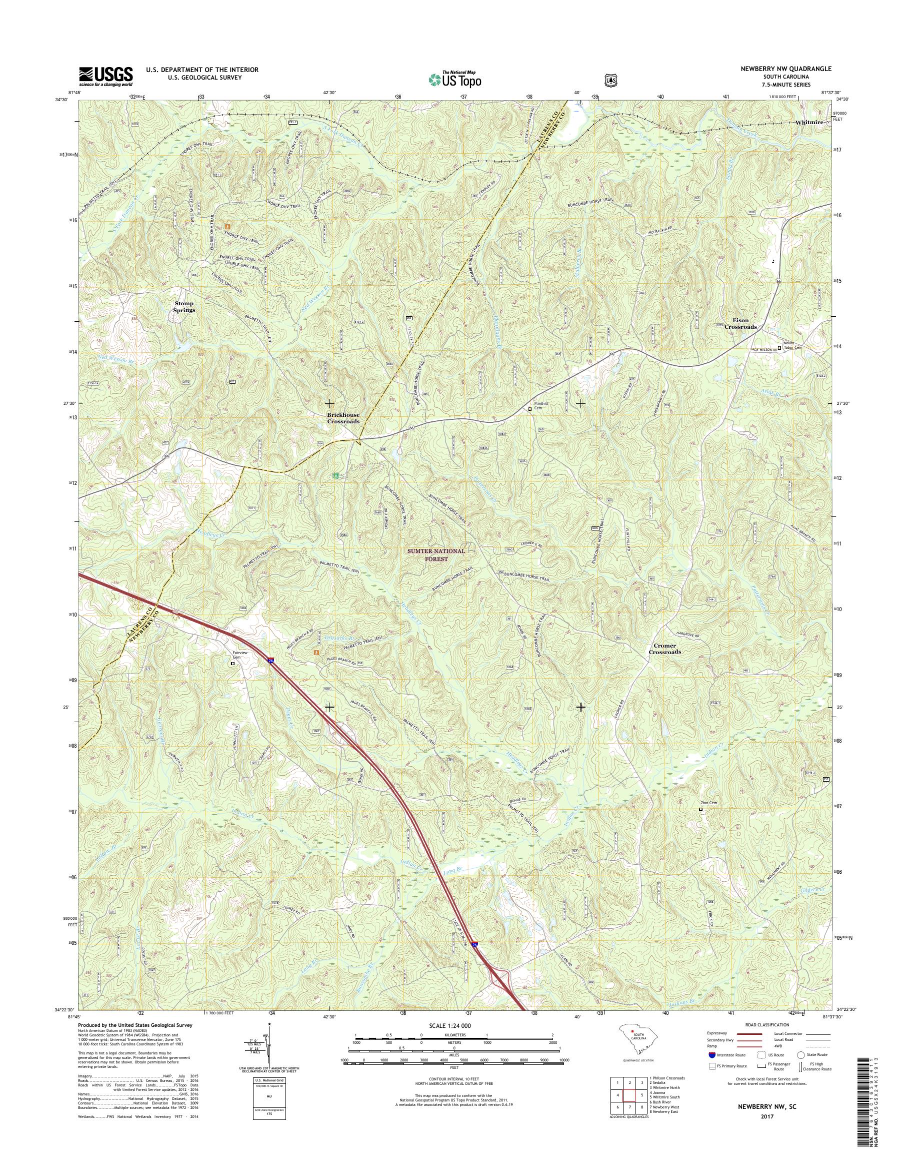 MyTopo Newberry NW, South Carolina USGS Quad Topo Map