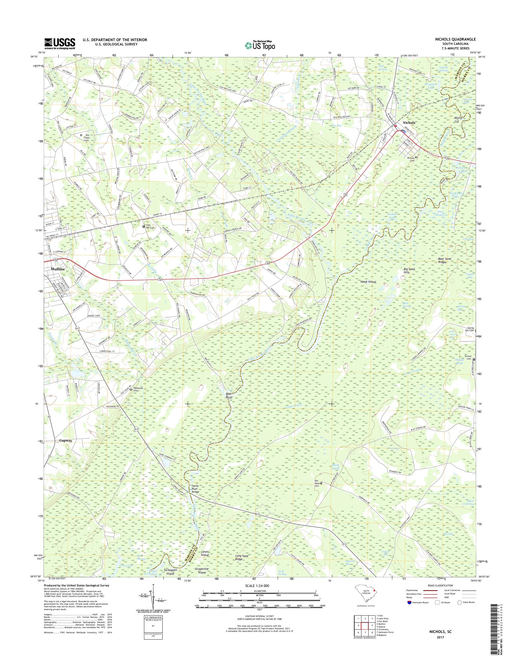 MyTopo Nichols, South Carolina USGS Quad Topo Map