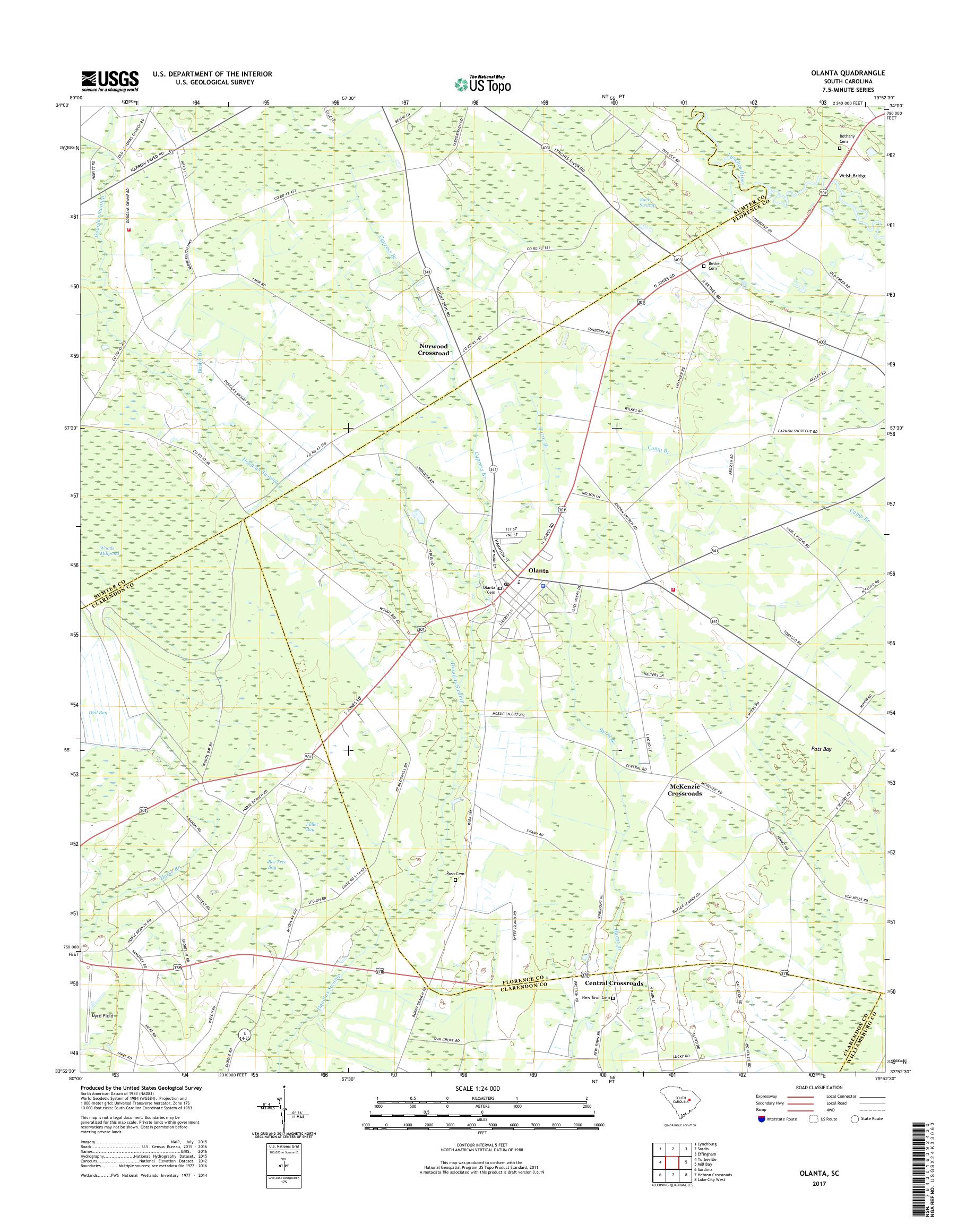 MyTopo Olanta, South Carolina USGS Quad Topo Map