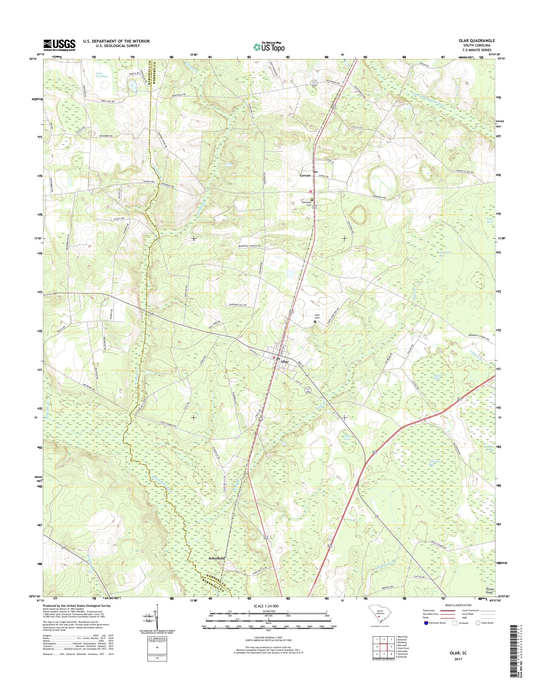 MyTopo Olar, South Carolina USGS Quad Topo Map