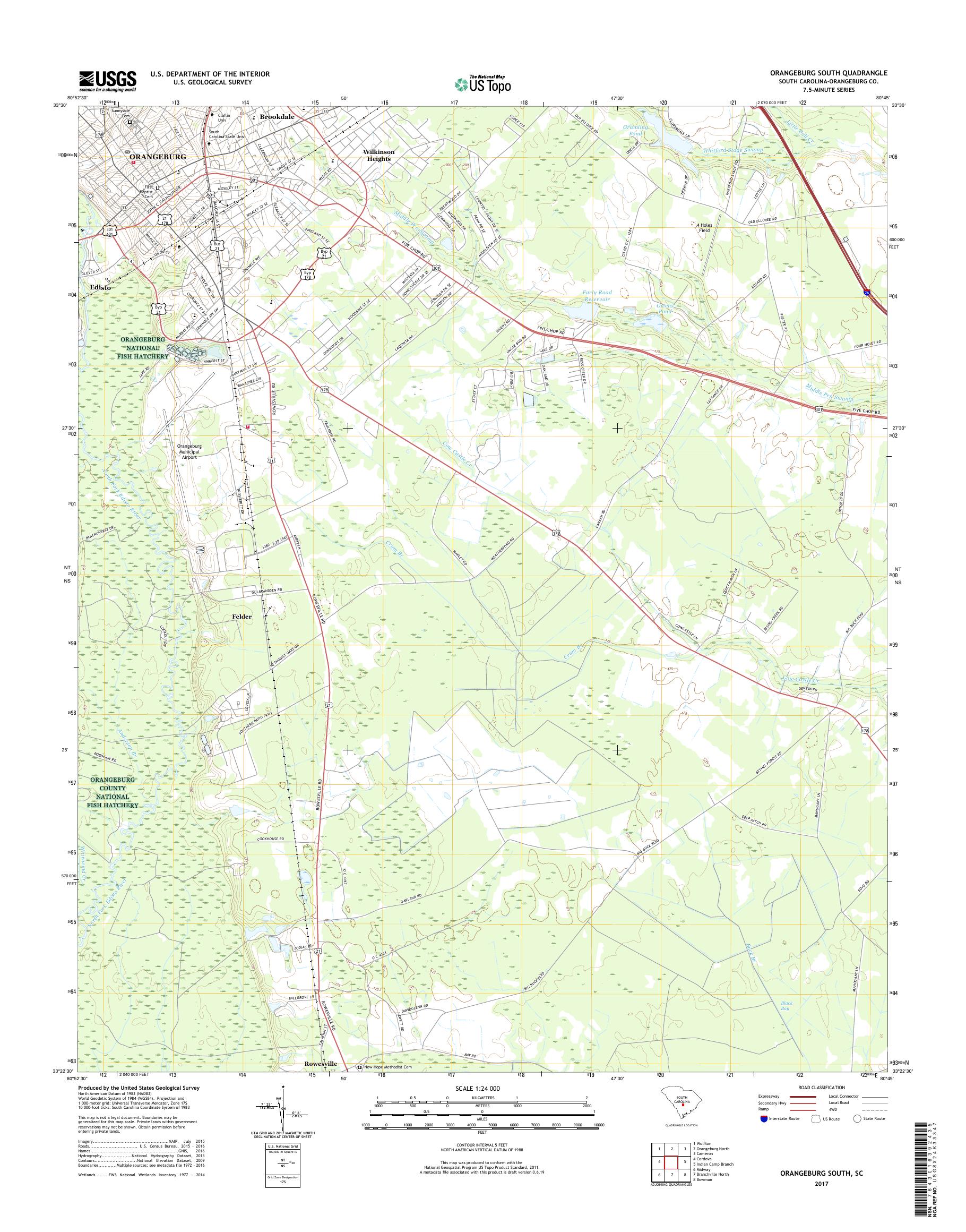 MyTopo Orangeburg South, South Carolina USGS Quad Topo Map