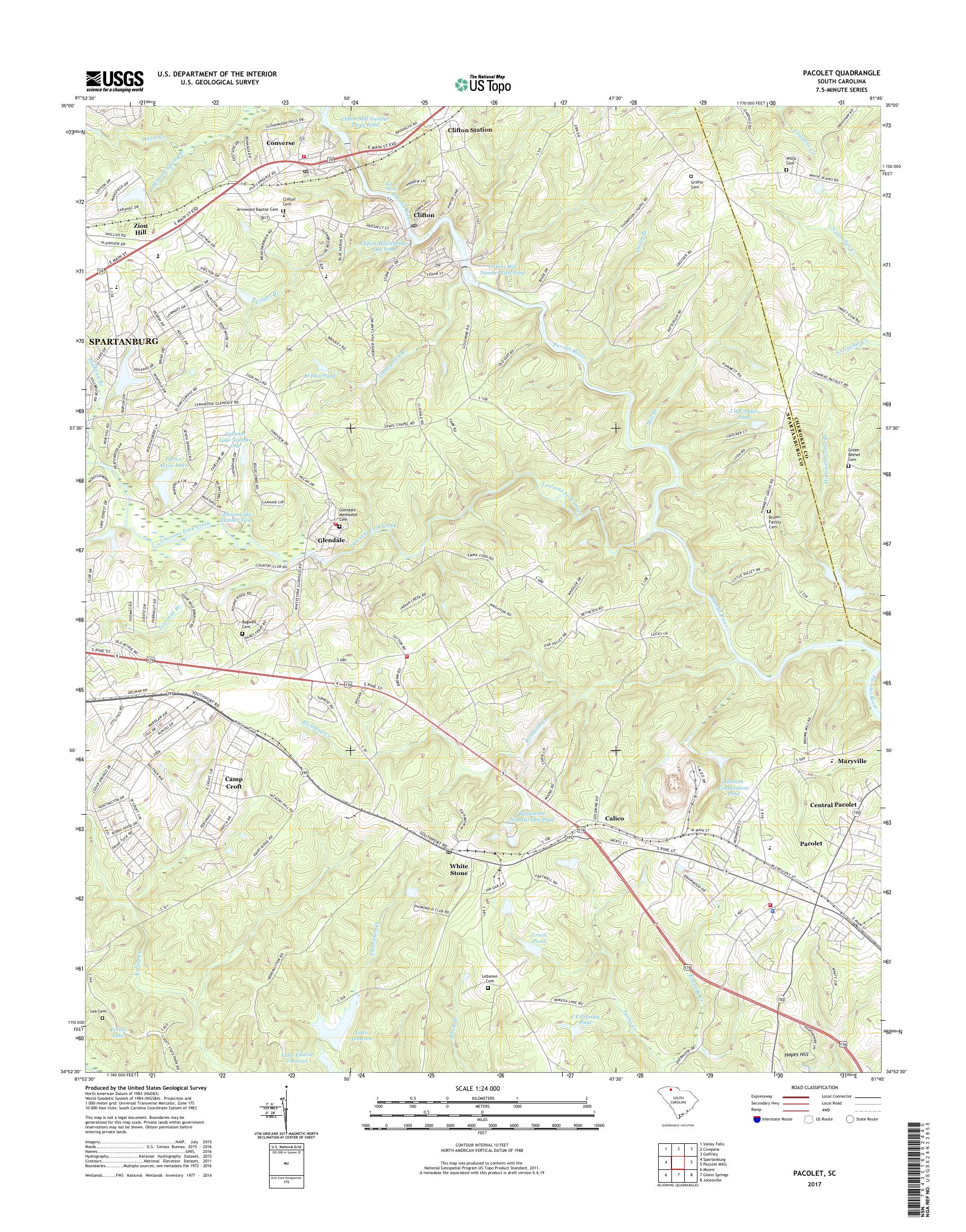 MyTopo Pacolet, South Carolina USGS Quad Topo Map