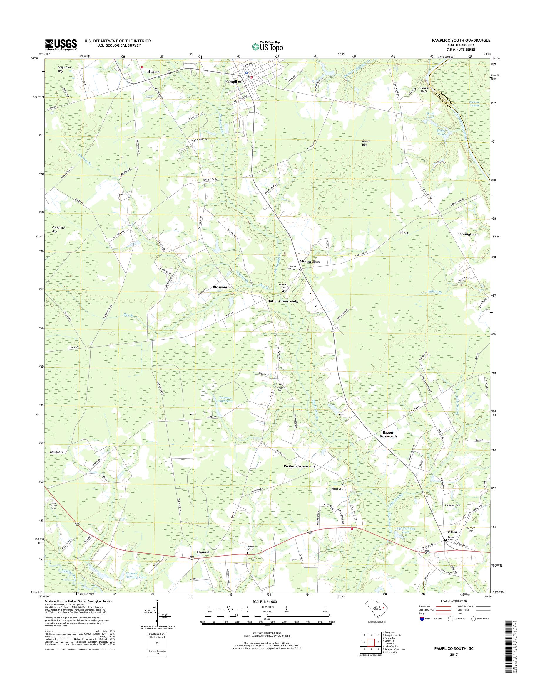 MyTopo Pamplico South, South Carolina USGS Quad Topo Map