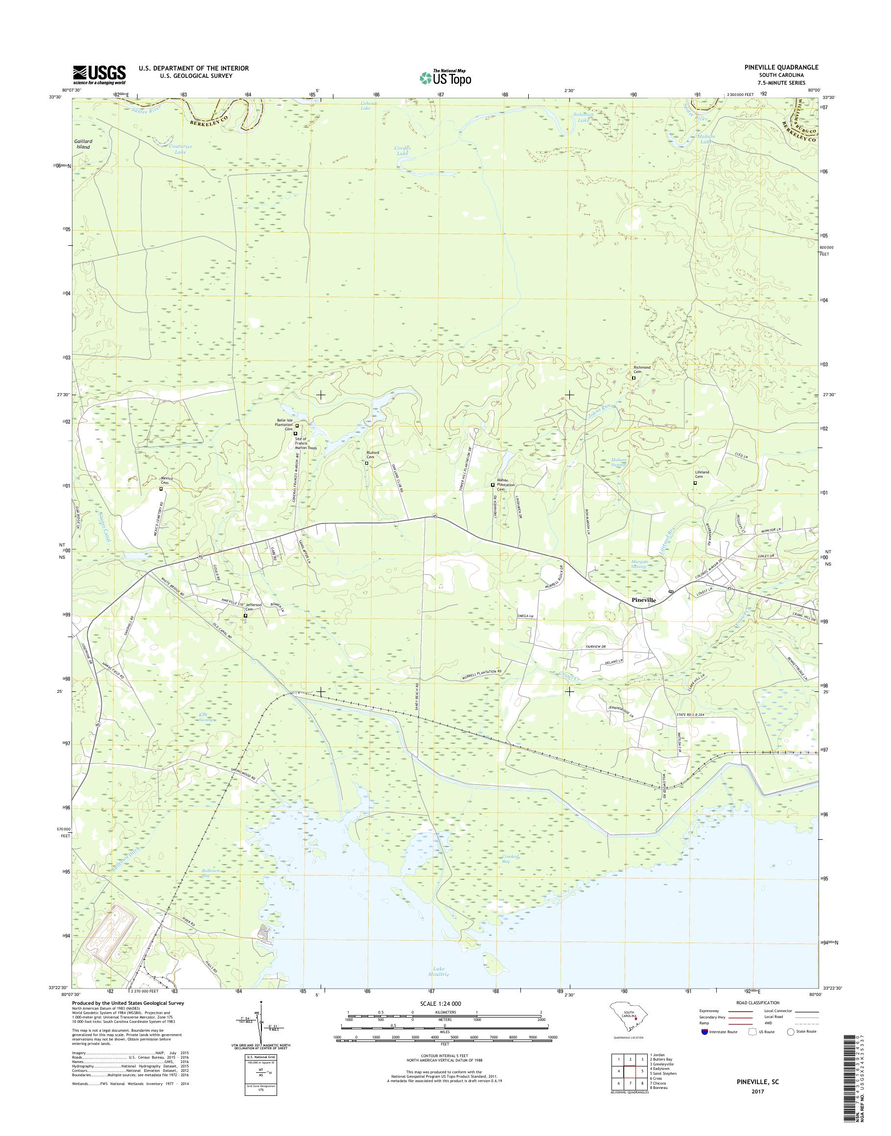 MyTopo Pineville, South Carolina USGS Quad Topo Map