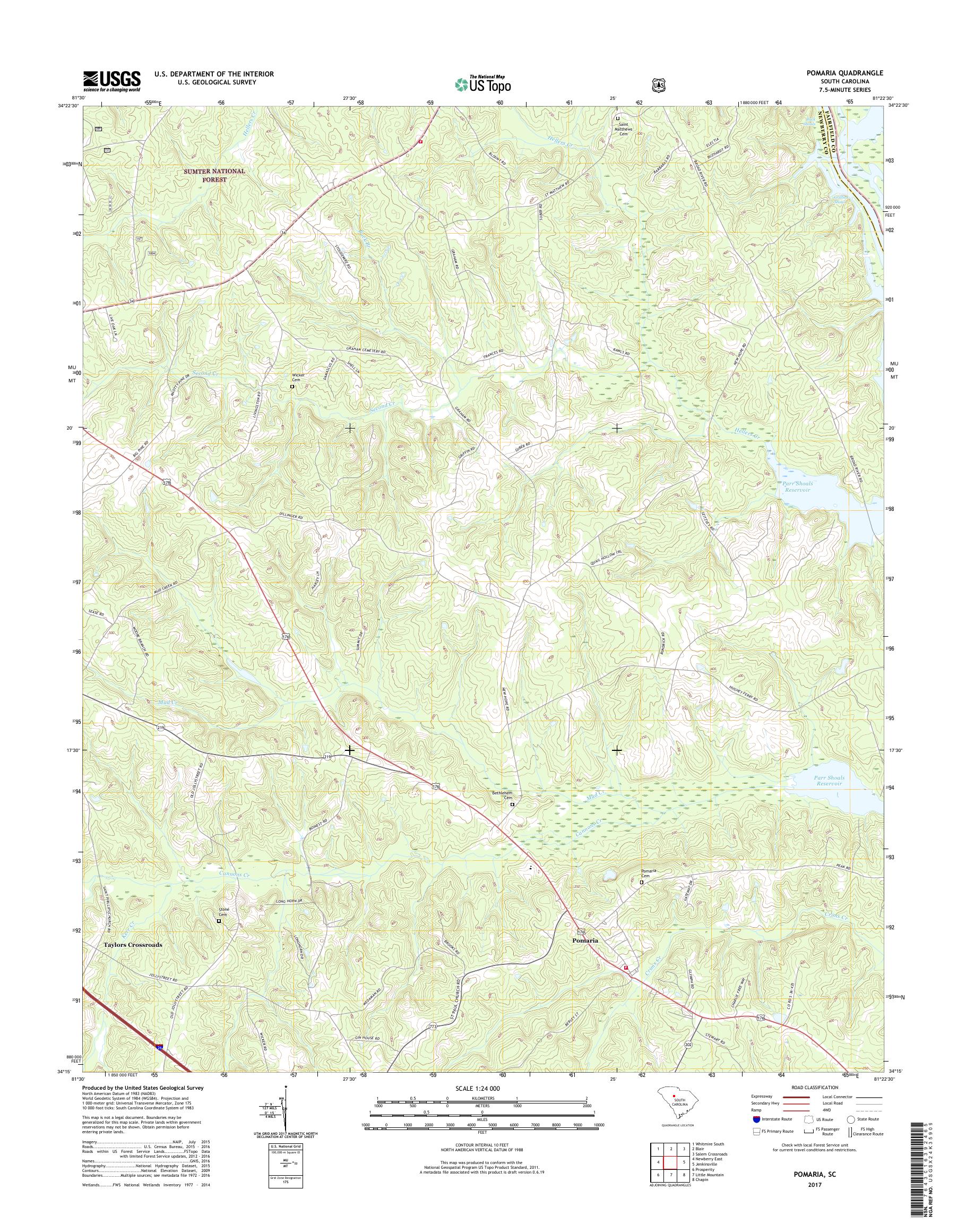 MyTopo Pomaria, South Carolina USGS Quad Topo Map