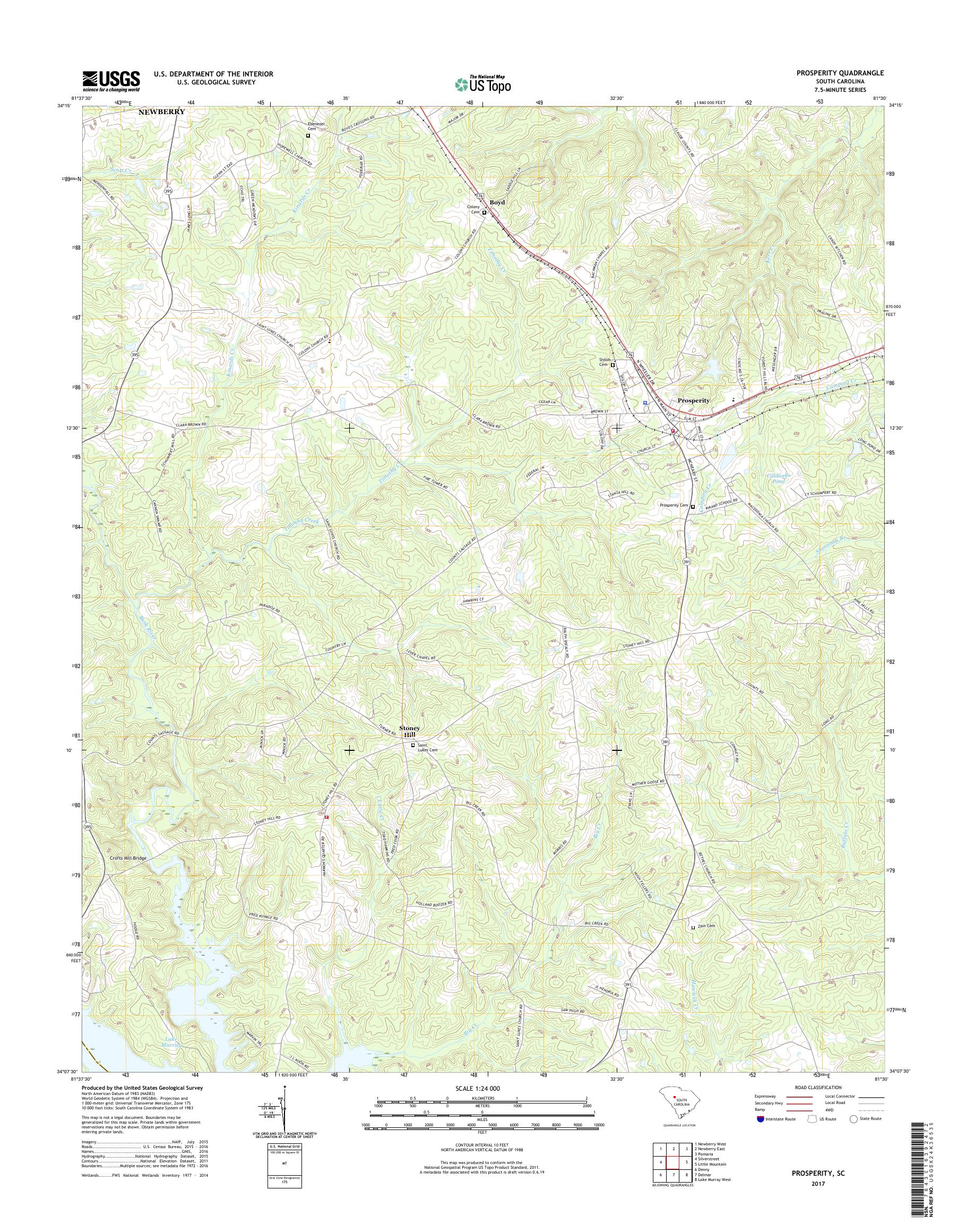 MyTopo Prosperity, South Carolina USGS Quad Topo Map