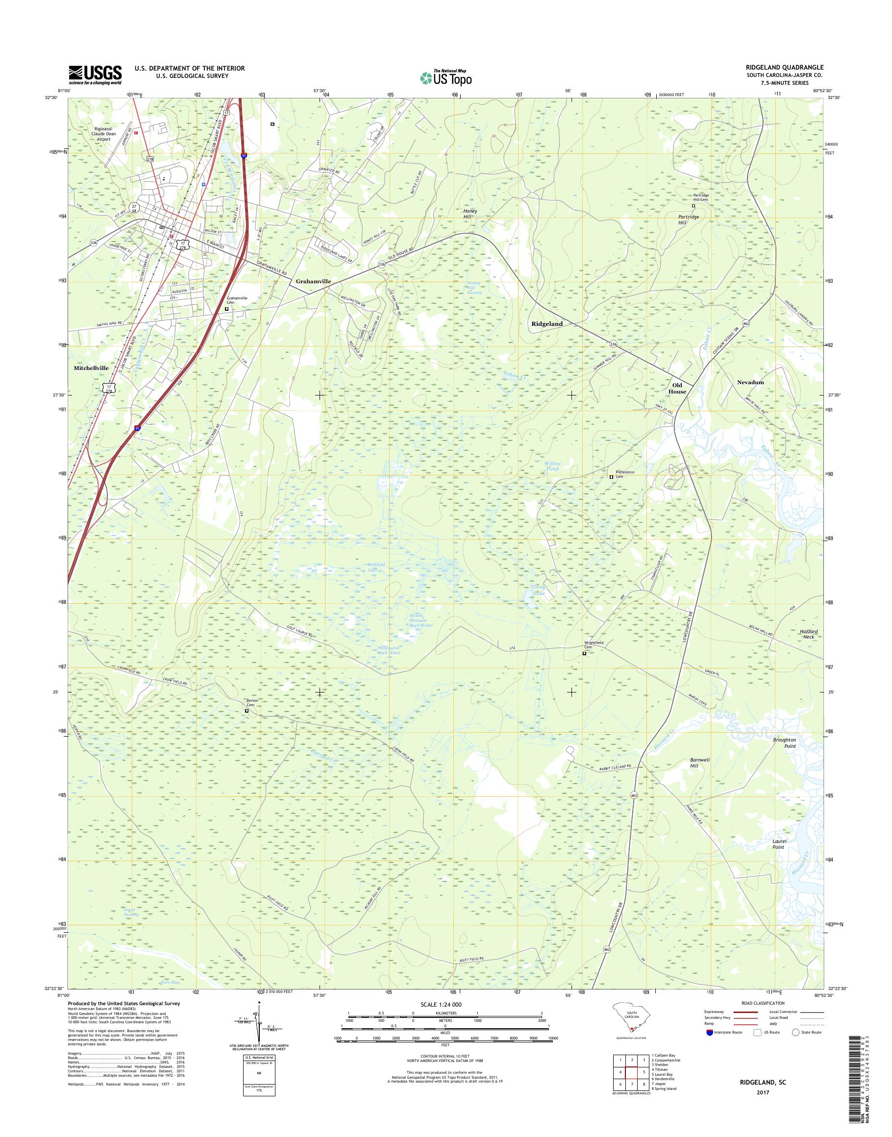 MyTopo Ridgeland, South Carolina USGS Quad Topo Map