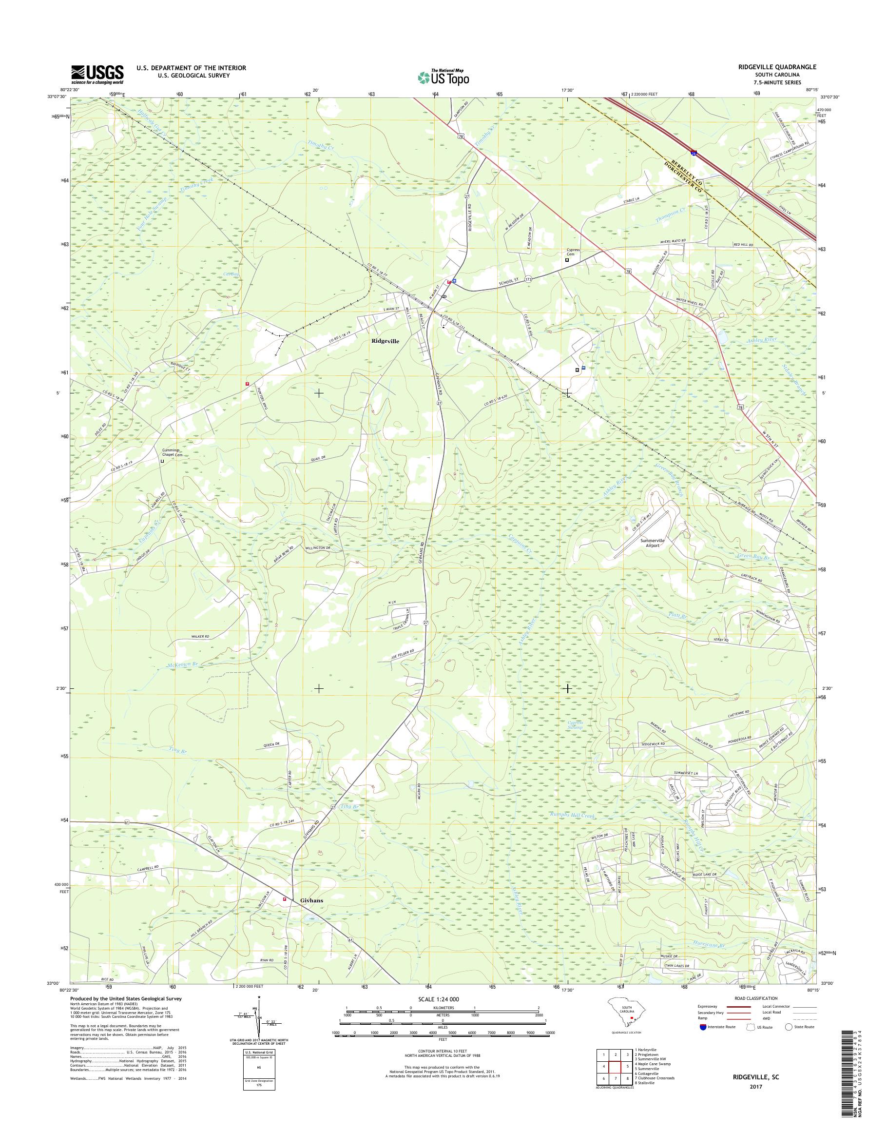 MyTopo Ridgeville, South Carolina USGS Quad Topo Map