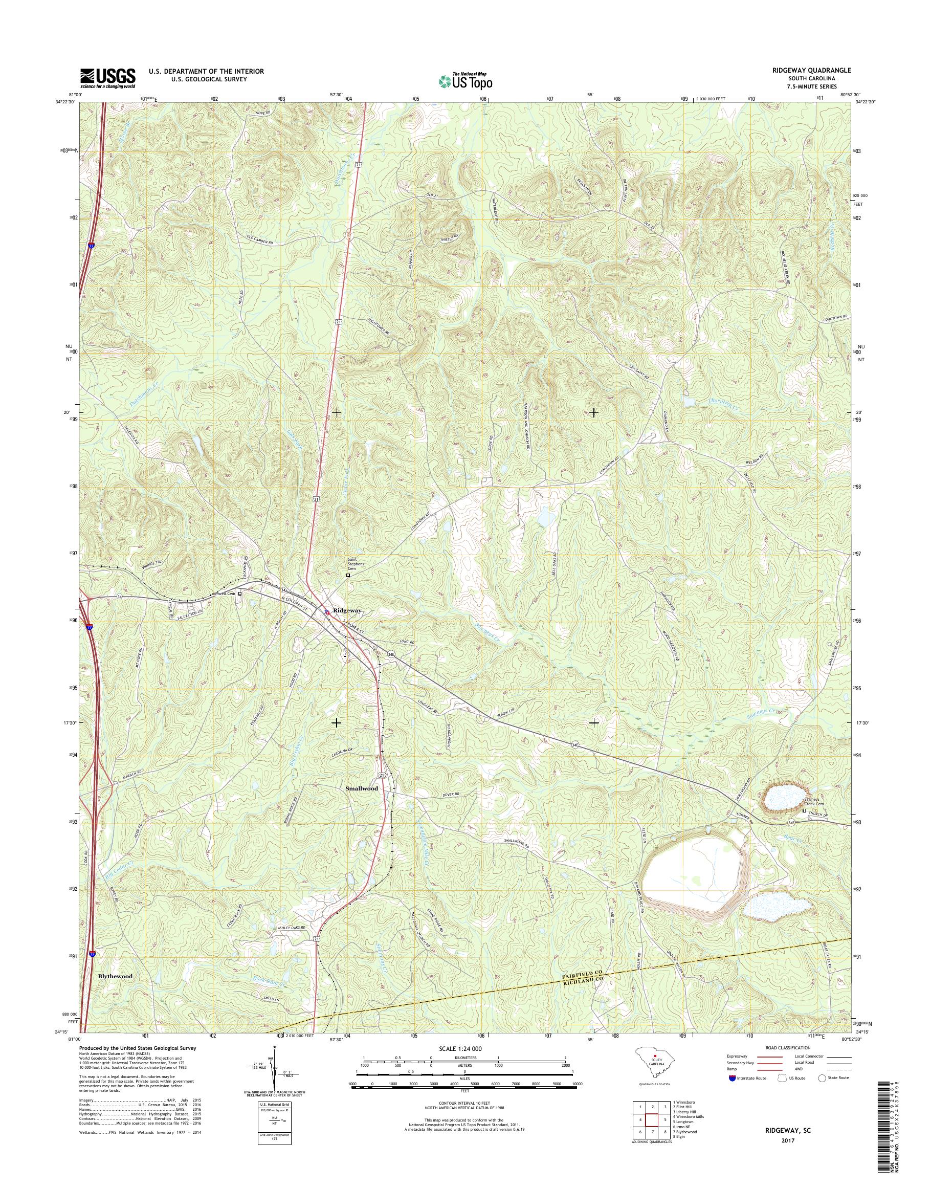 MyTopo Ridgeway, South Carolina USGS Quad Topo Map