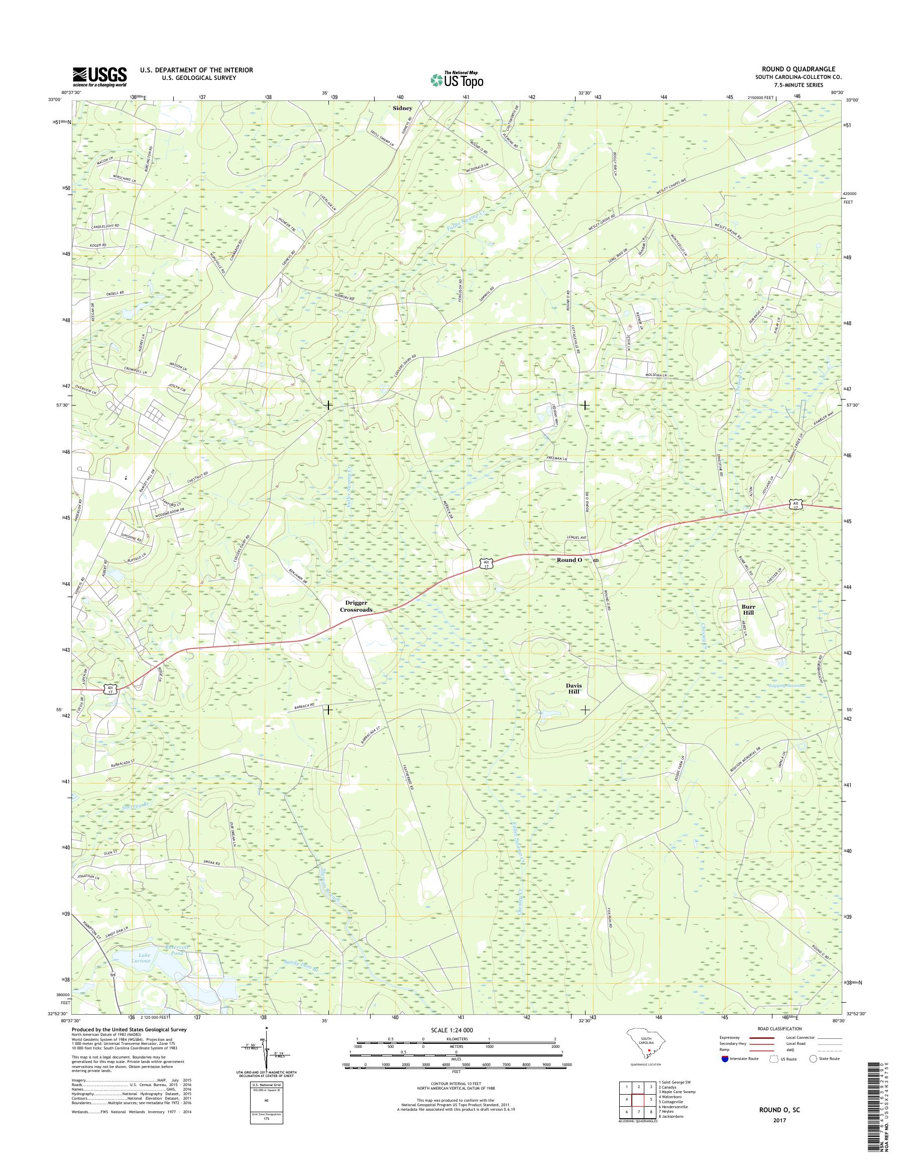 MyTopo Round O, South Carolina USGS Quad Topo Map