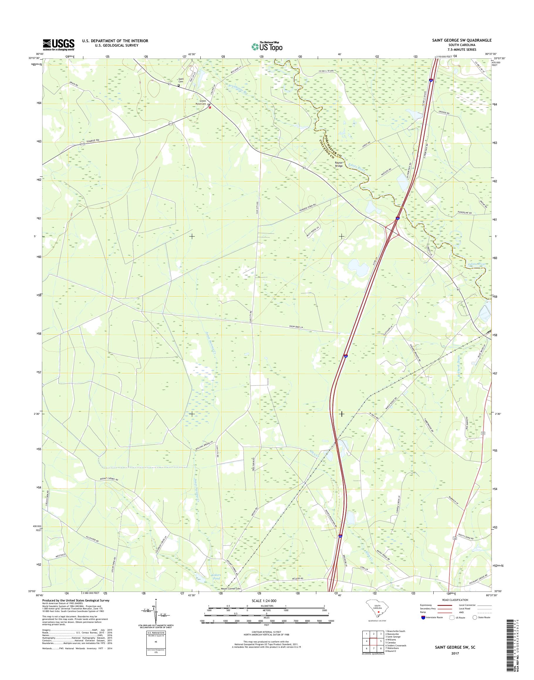 MyTopo Saint SW, South Carolina USGS Quad Topo Map
