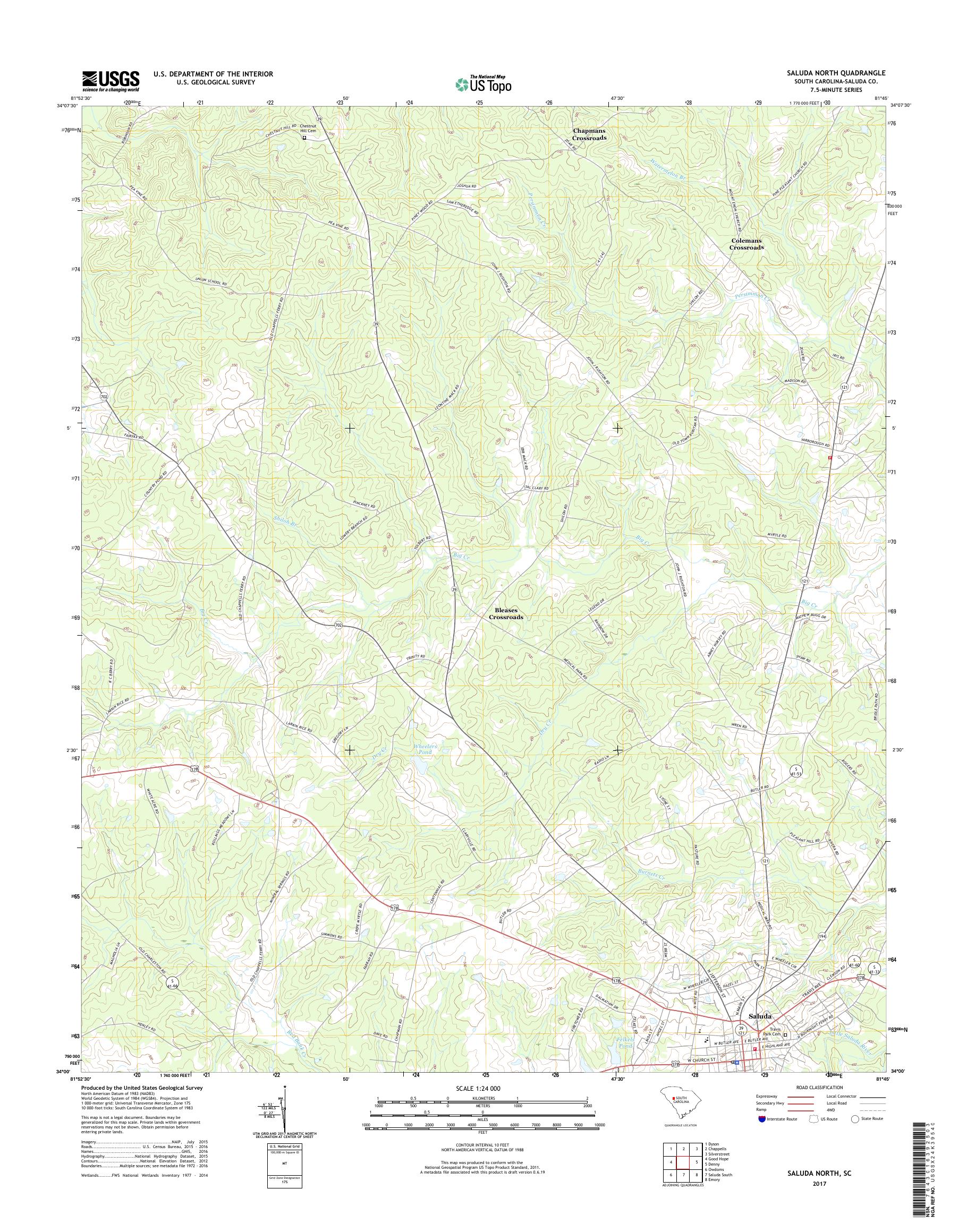 MyTopo Saluda North, South Carolina USGS Quad Topo Map