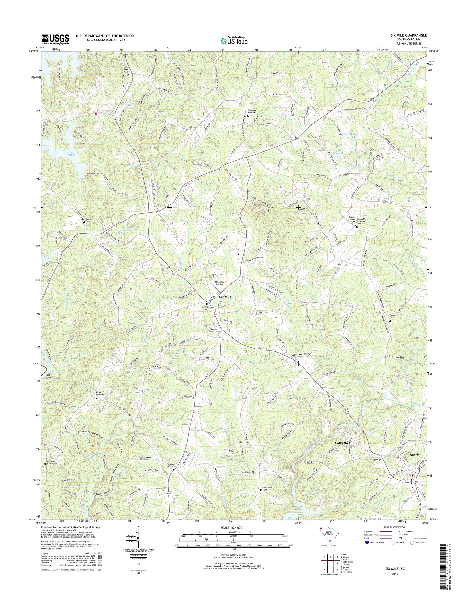 MyTopo Six Mile, South Carolina USGS Quad Topo Map