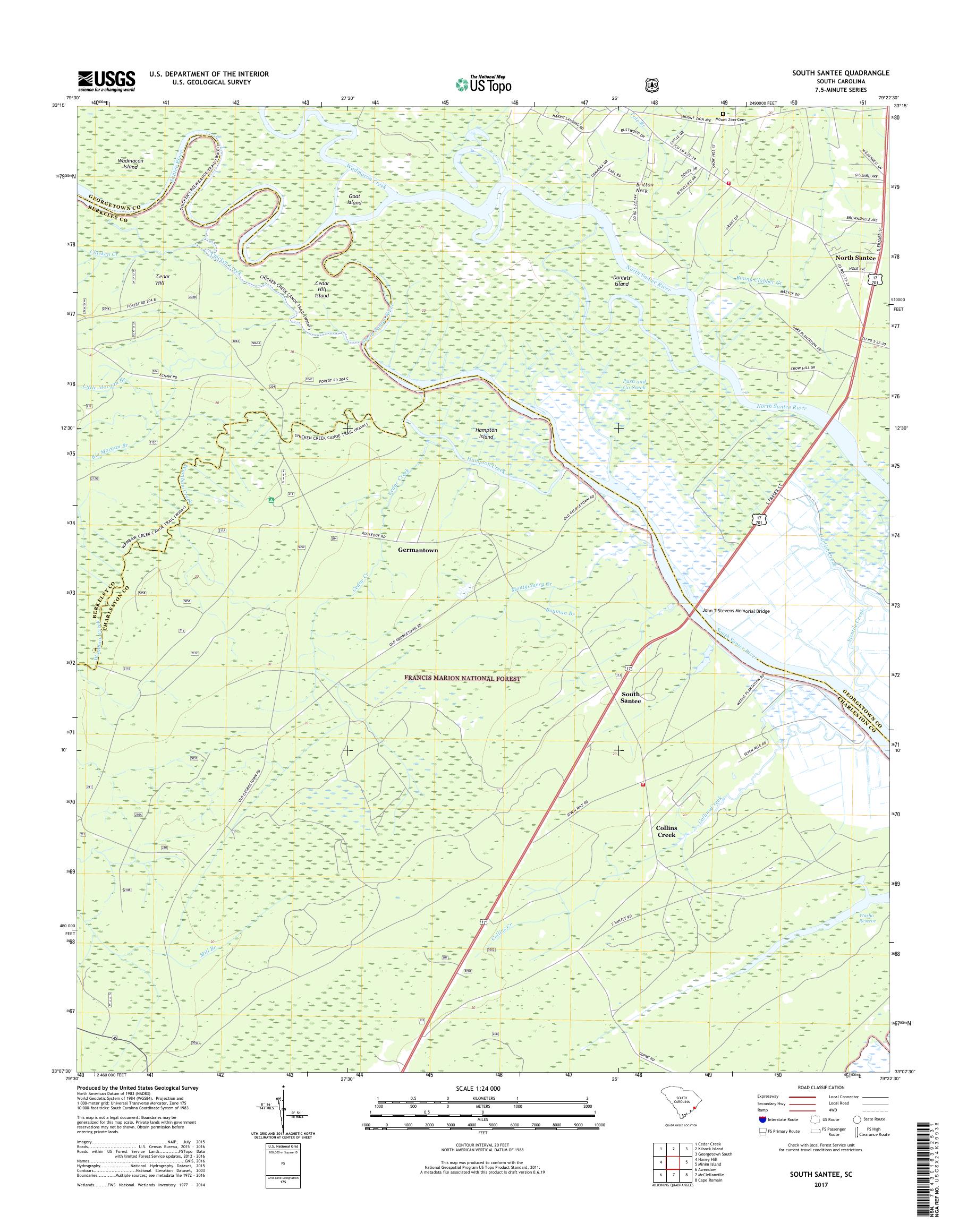MyTopo South Santee, South Carolina USGS Quad Topo Map