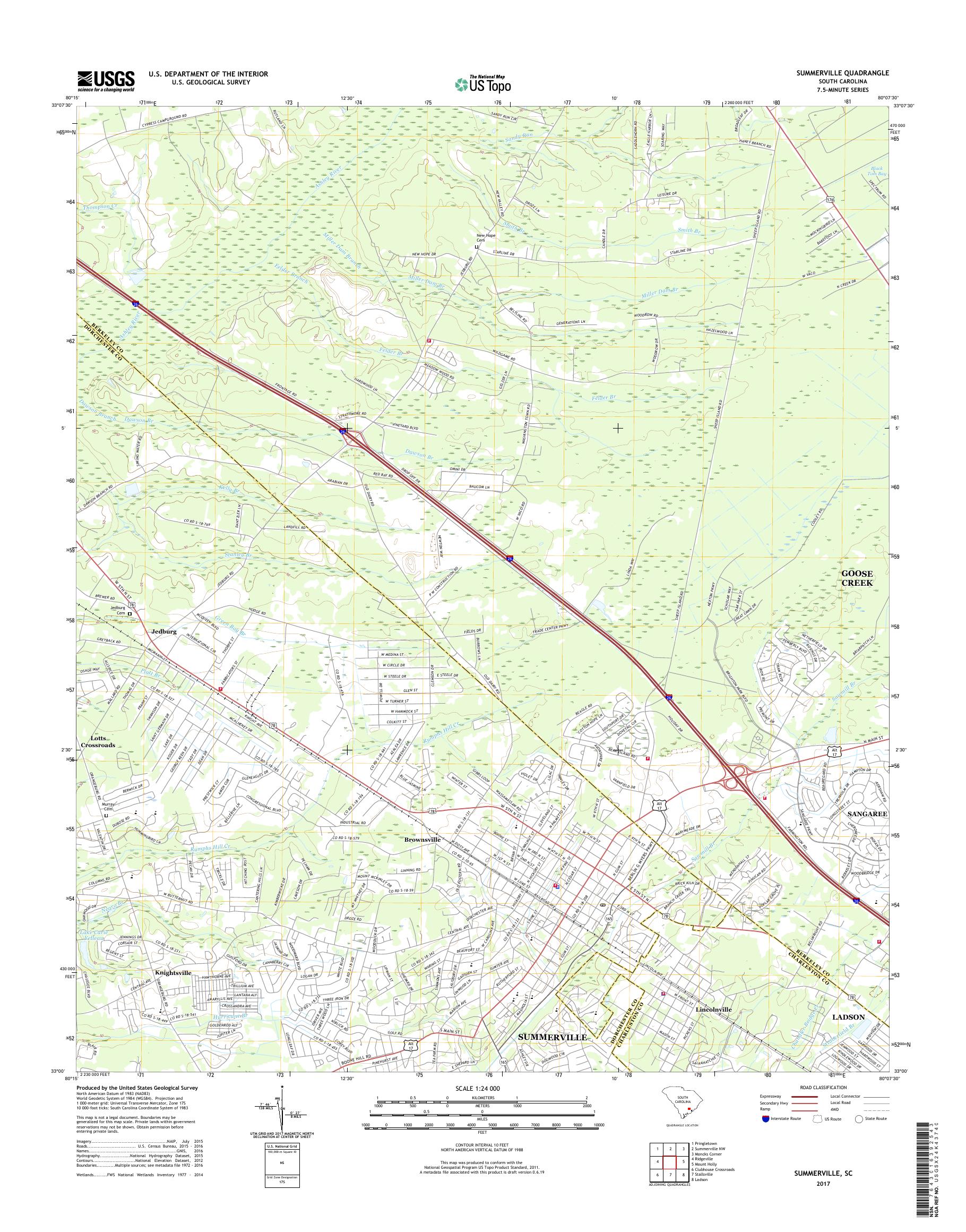 MyTopo Summerville, South Carolina USGS Quad Topo Map