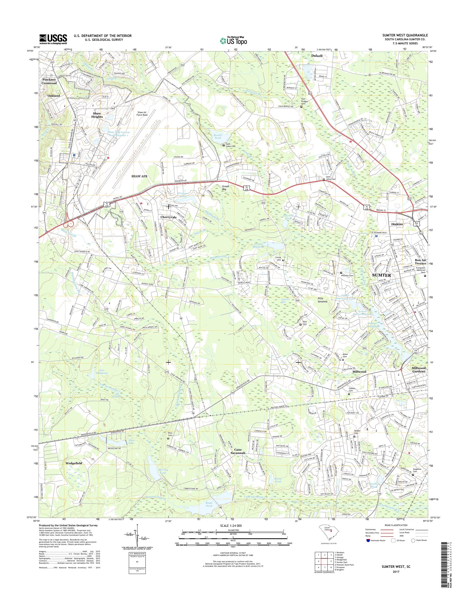 MyTopo Sumter West, South Carolina USGS Quad Topo Map