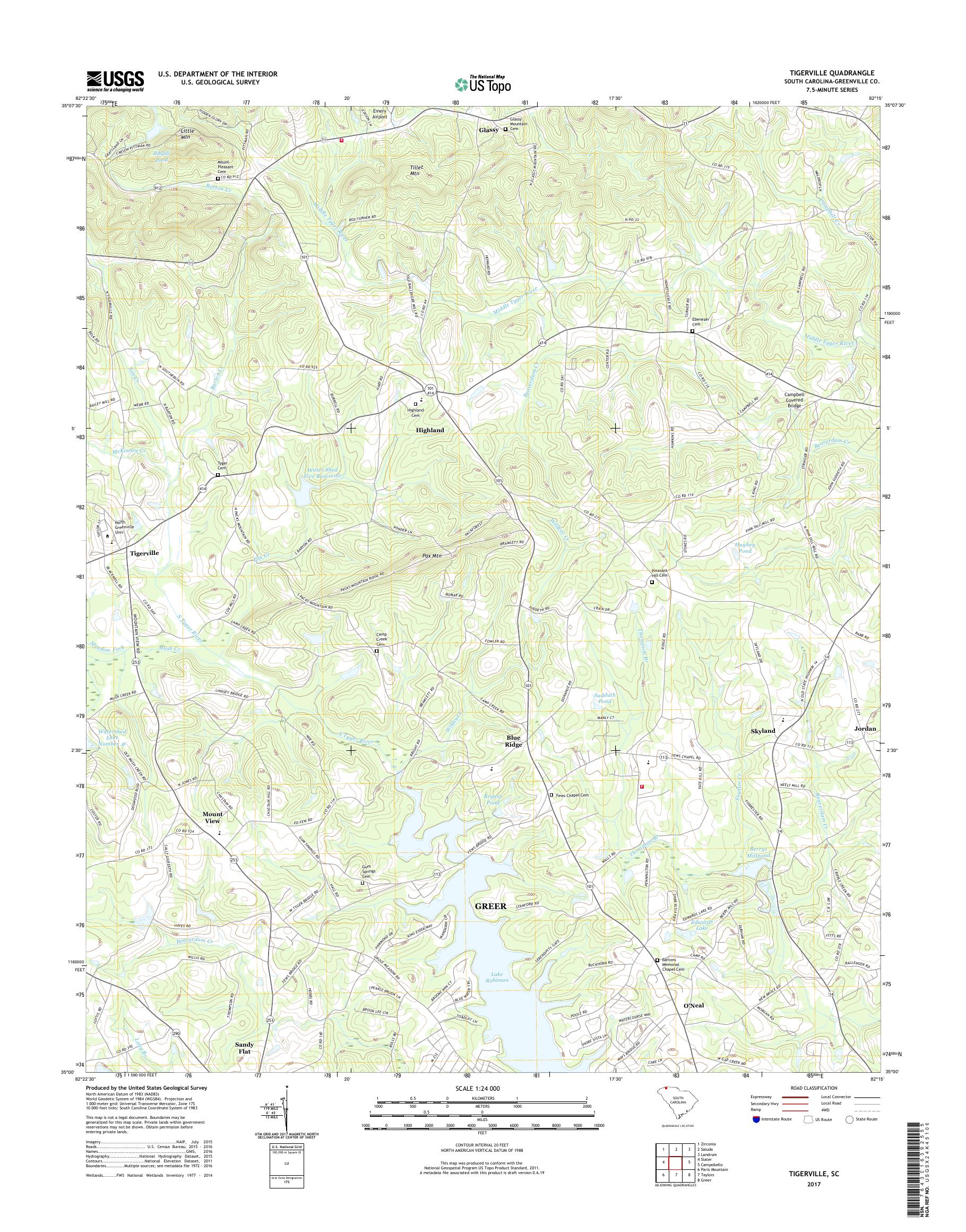 MyTopo Tigerville, South Carolina USGS Quad Topo Map