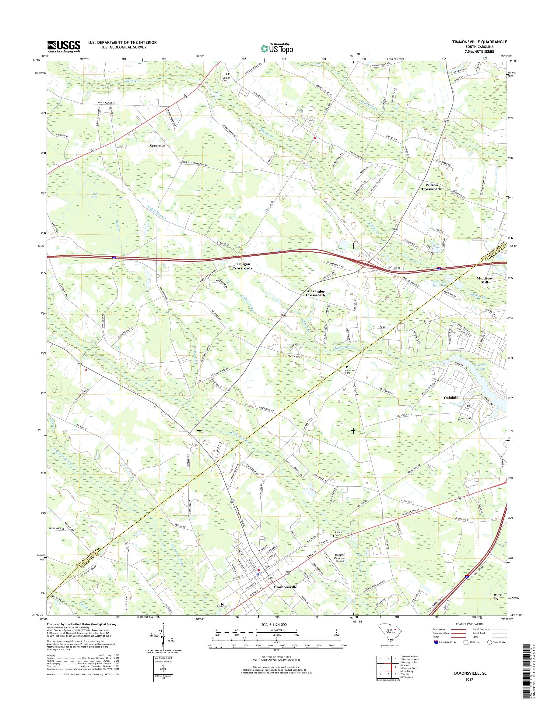MyTopo Timmonsville, South Carolina USGS Quad Topo Map