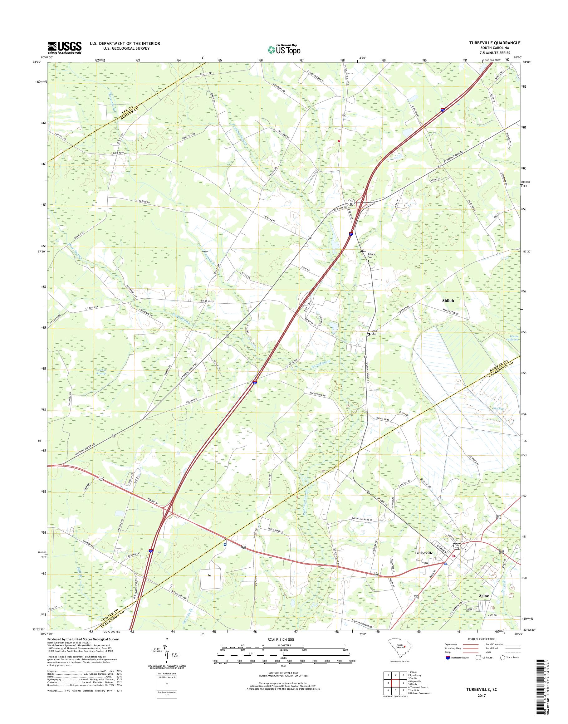 MyTopo Turbeville, South Carolina USGS Quad Topo Map