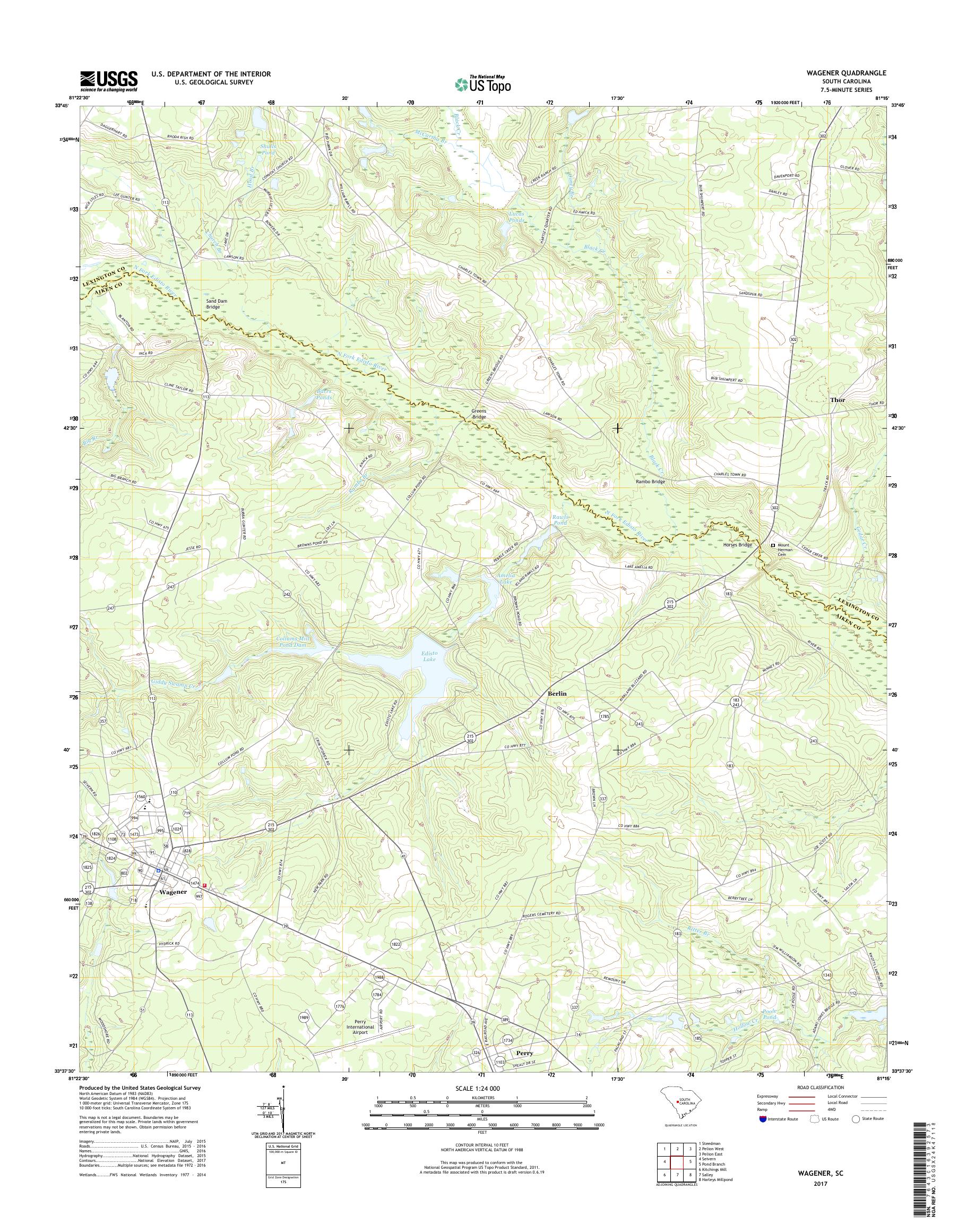 MyTopo Wagener, South Carolina USGS Quad Topo Map