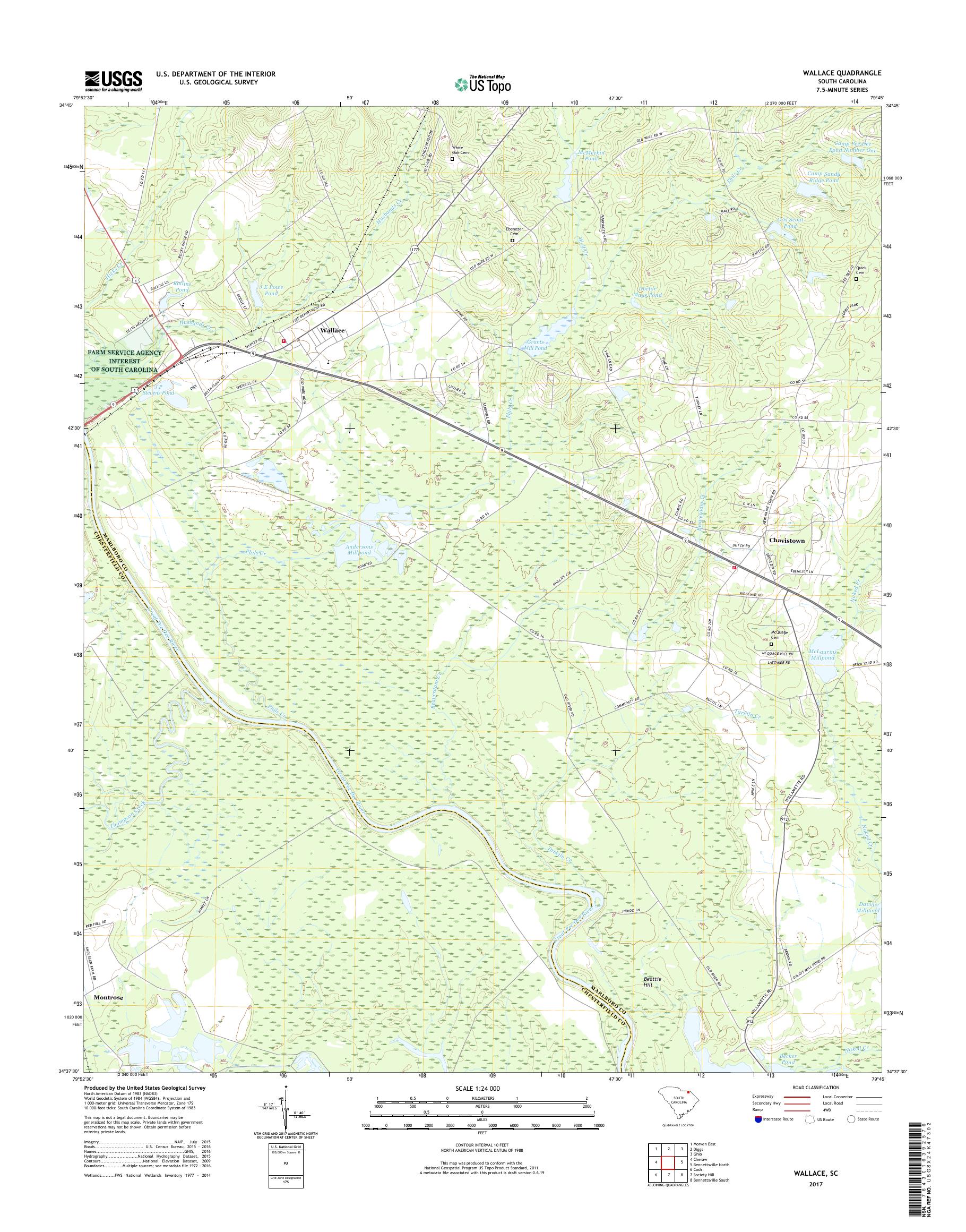 MyTopo Wallace, South Carolina USGS Quad Topo Map