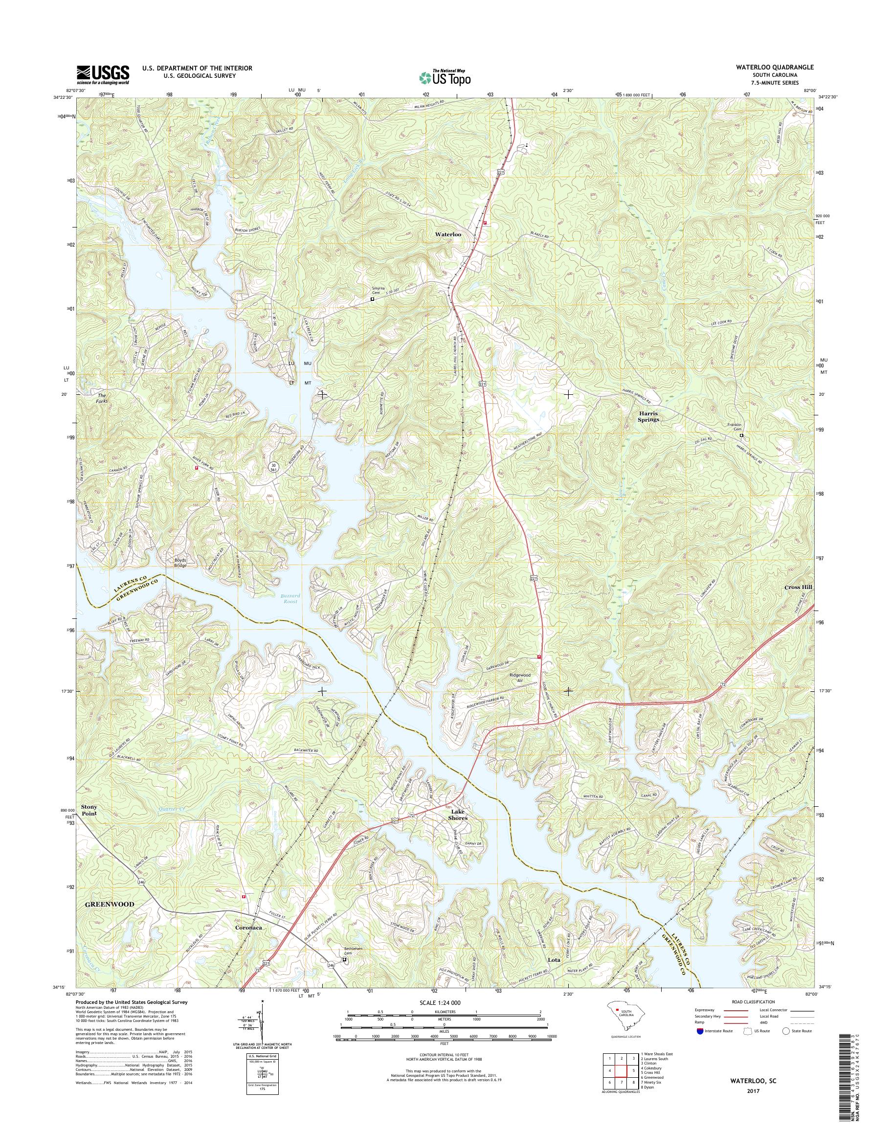 MyTopo Waterloo, South Carolina USGS Quad Topo Map