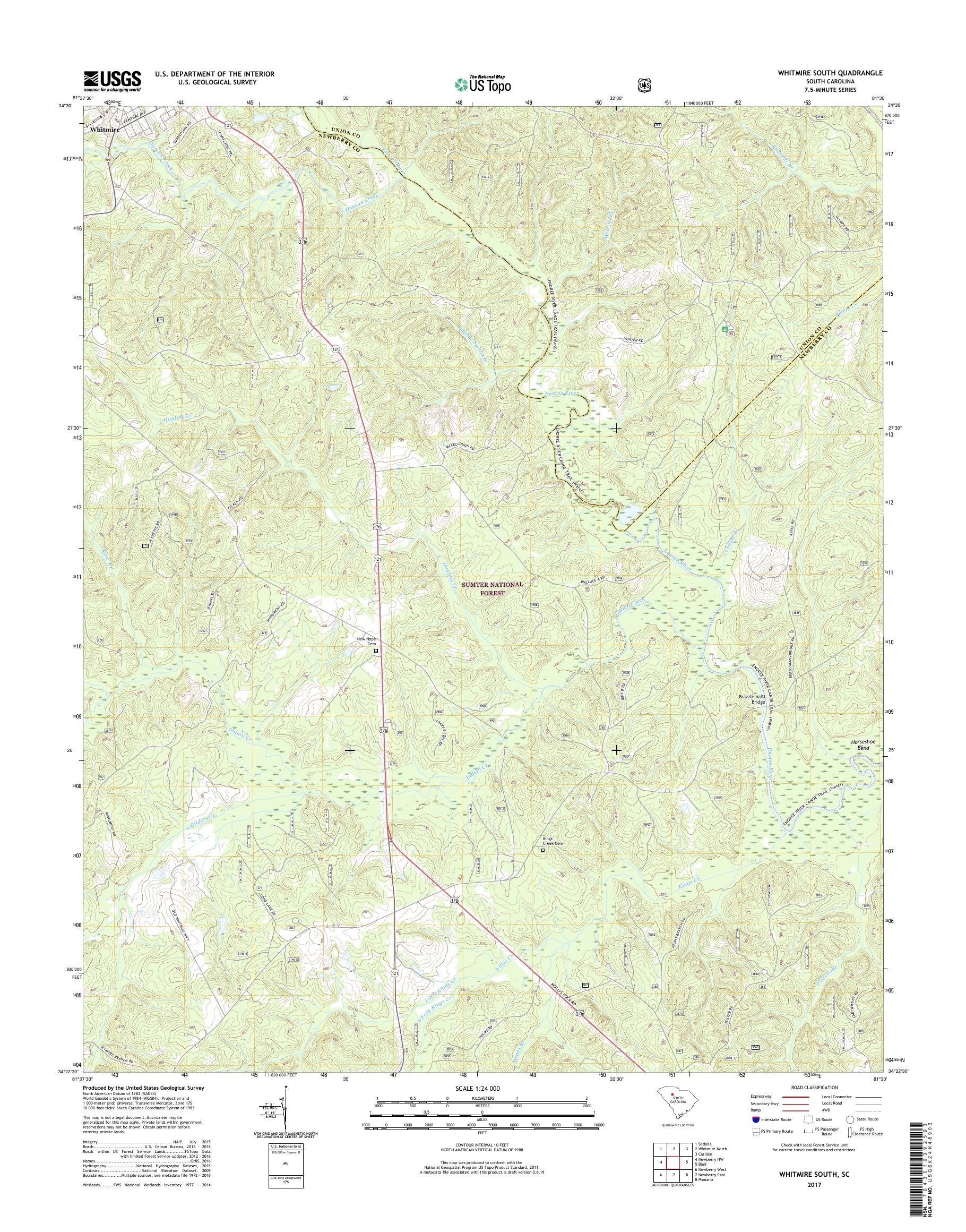 MyTopo Whitmire South, South Carolina USGS Quad Topo Map