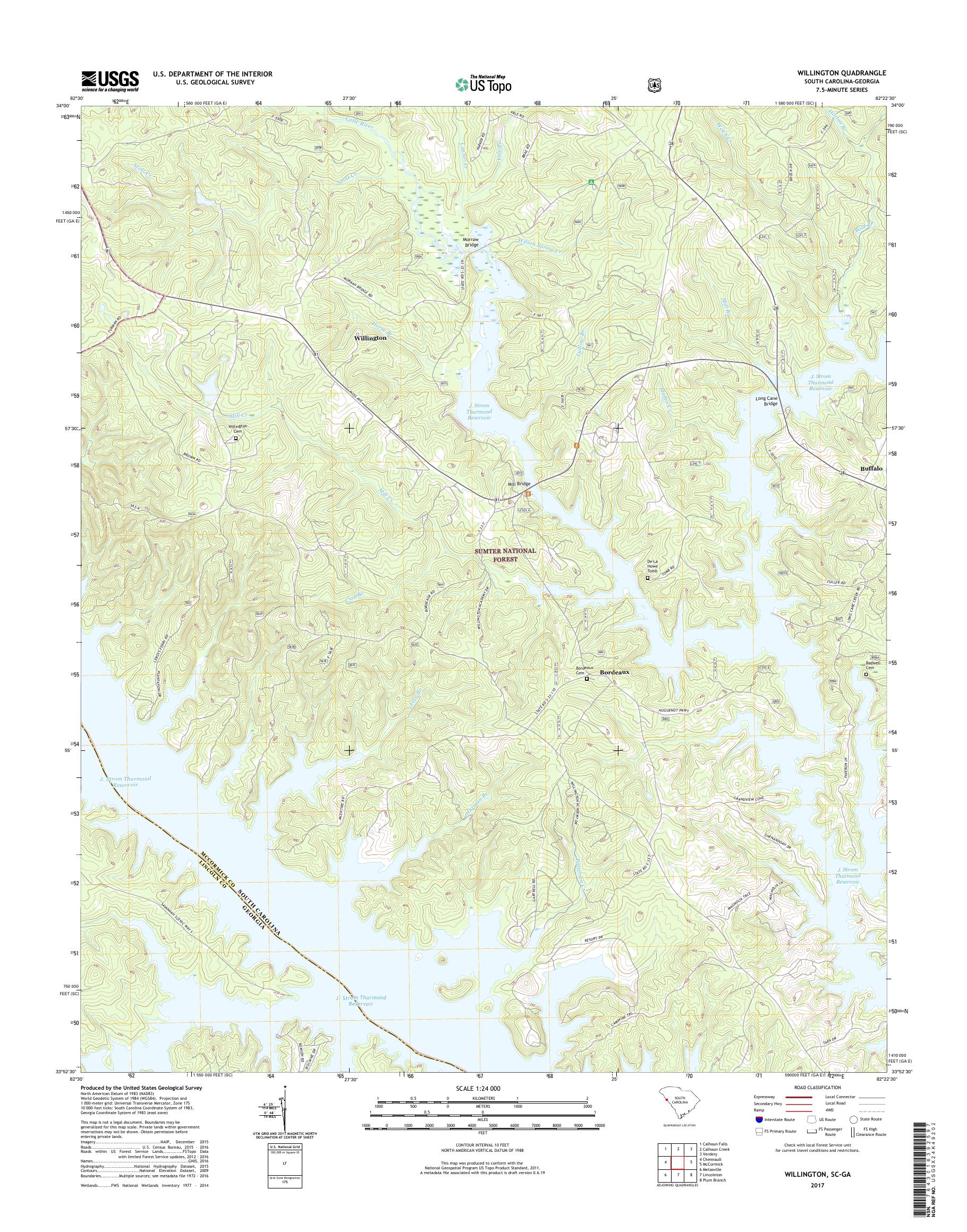 MyTopo Willington, South Carolina USGS Quad Topo Map