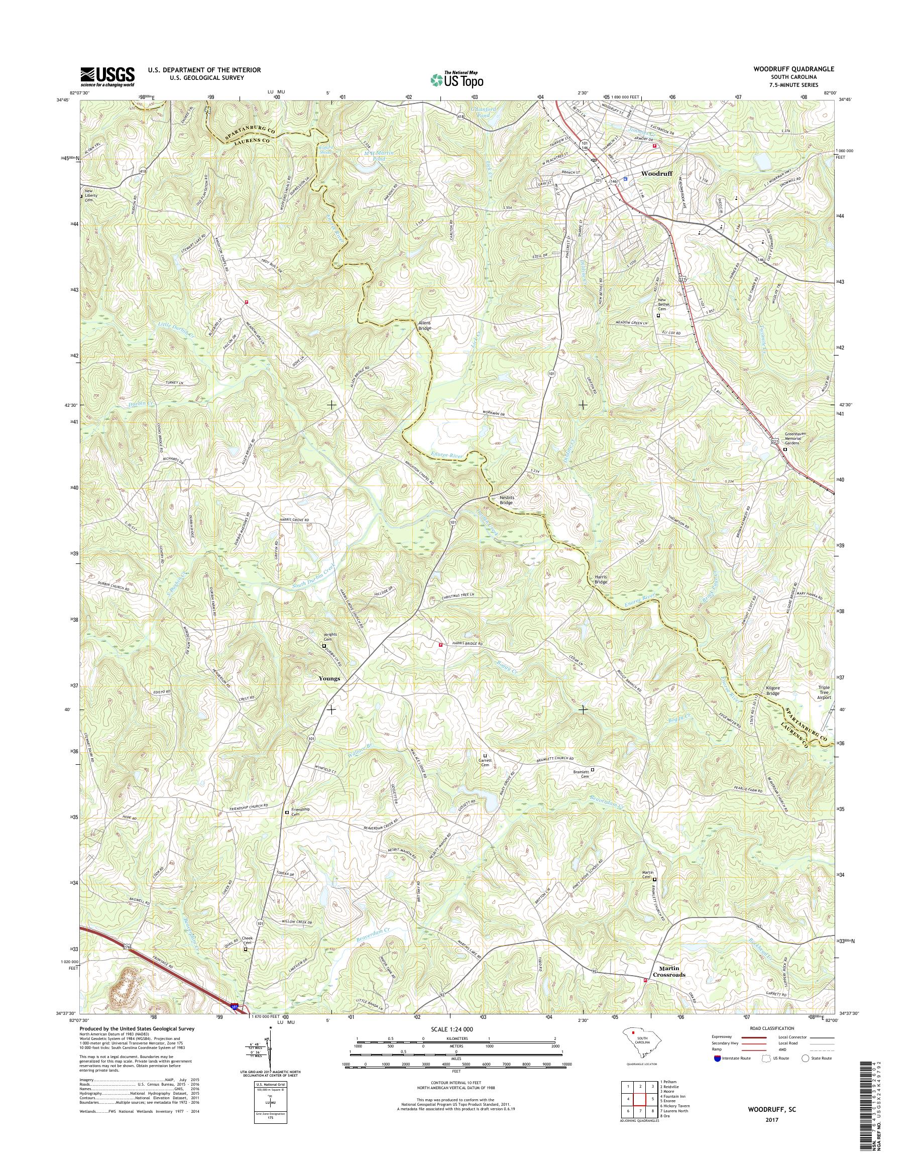 MyTopo Woodruff, South Carolina USGS Quad Topo Map