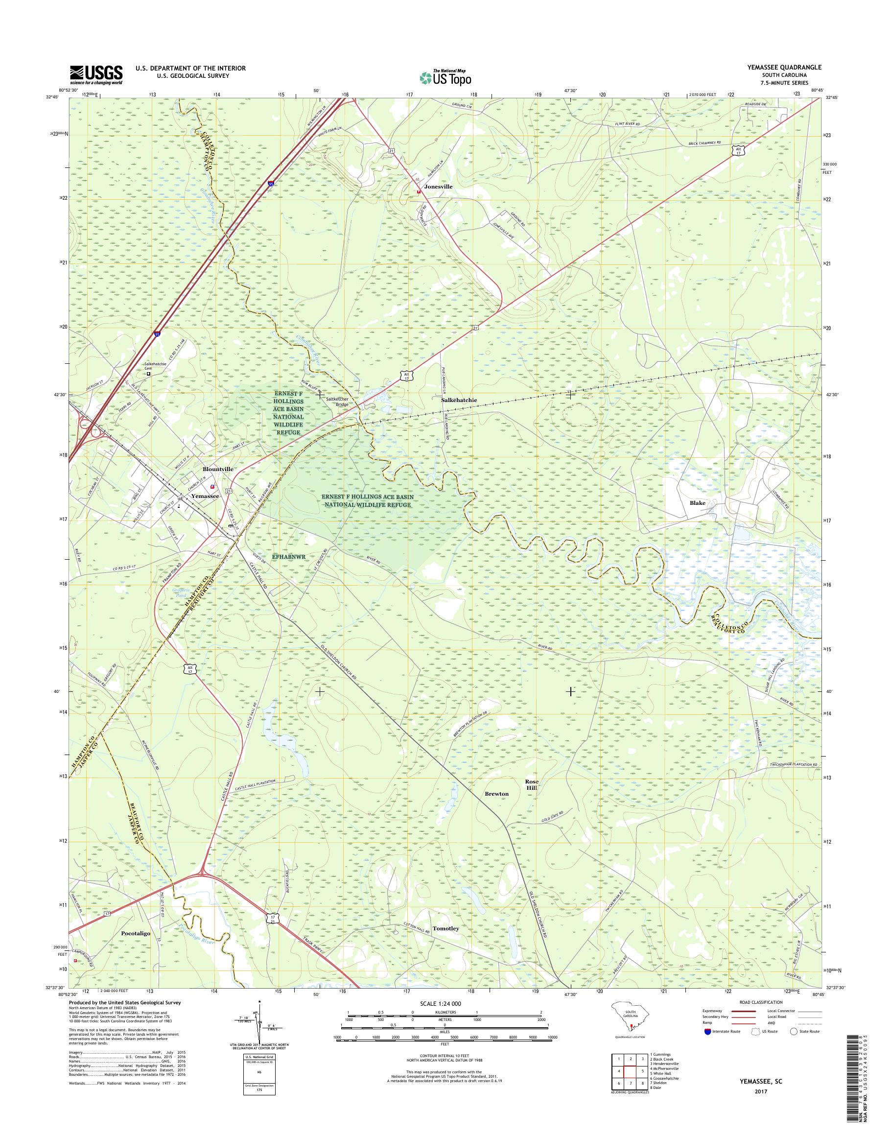 MyTopo Yemassee, South Carolina USGS Quad Topo Map