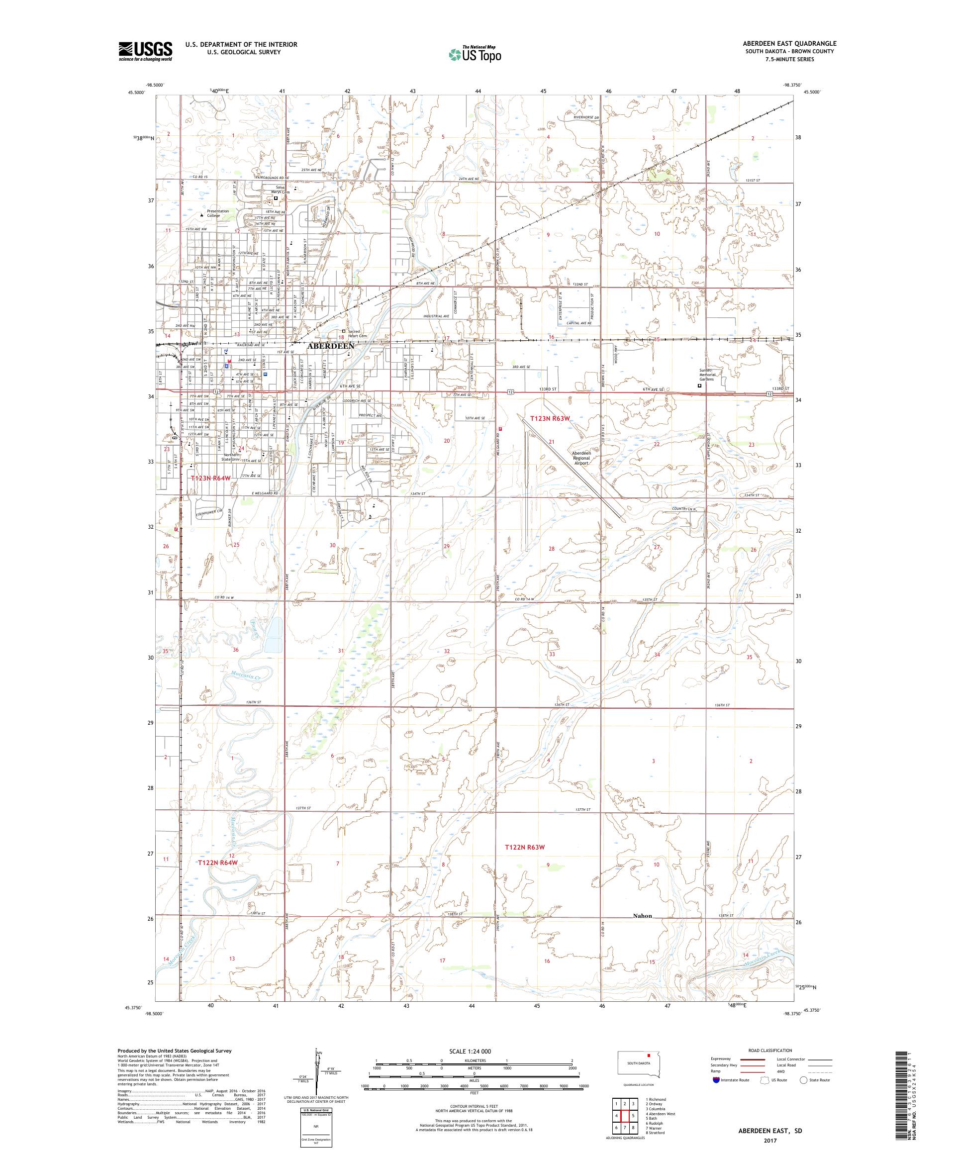 MyTopo Aberdeen East, South Dakota USGS Quad Topo Map