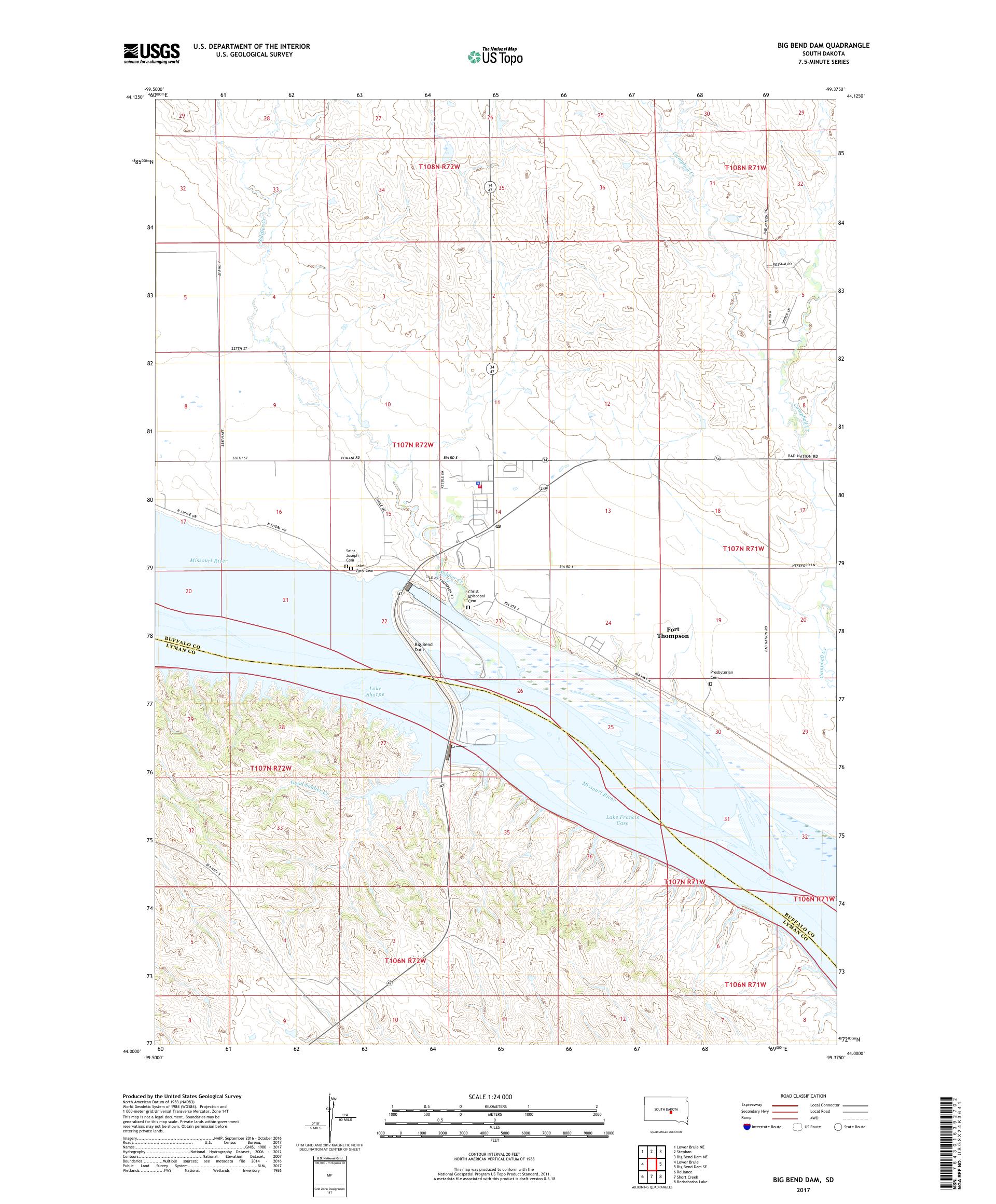 MyTopo Big Bend Dam, South Dakota USGS Quad Topo Map