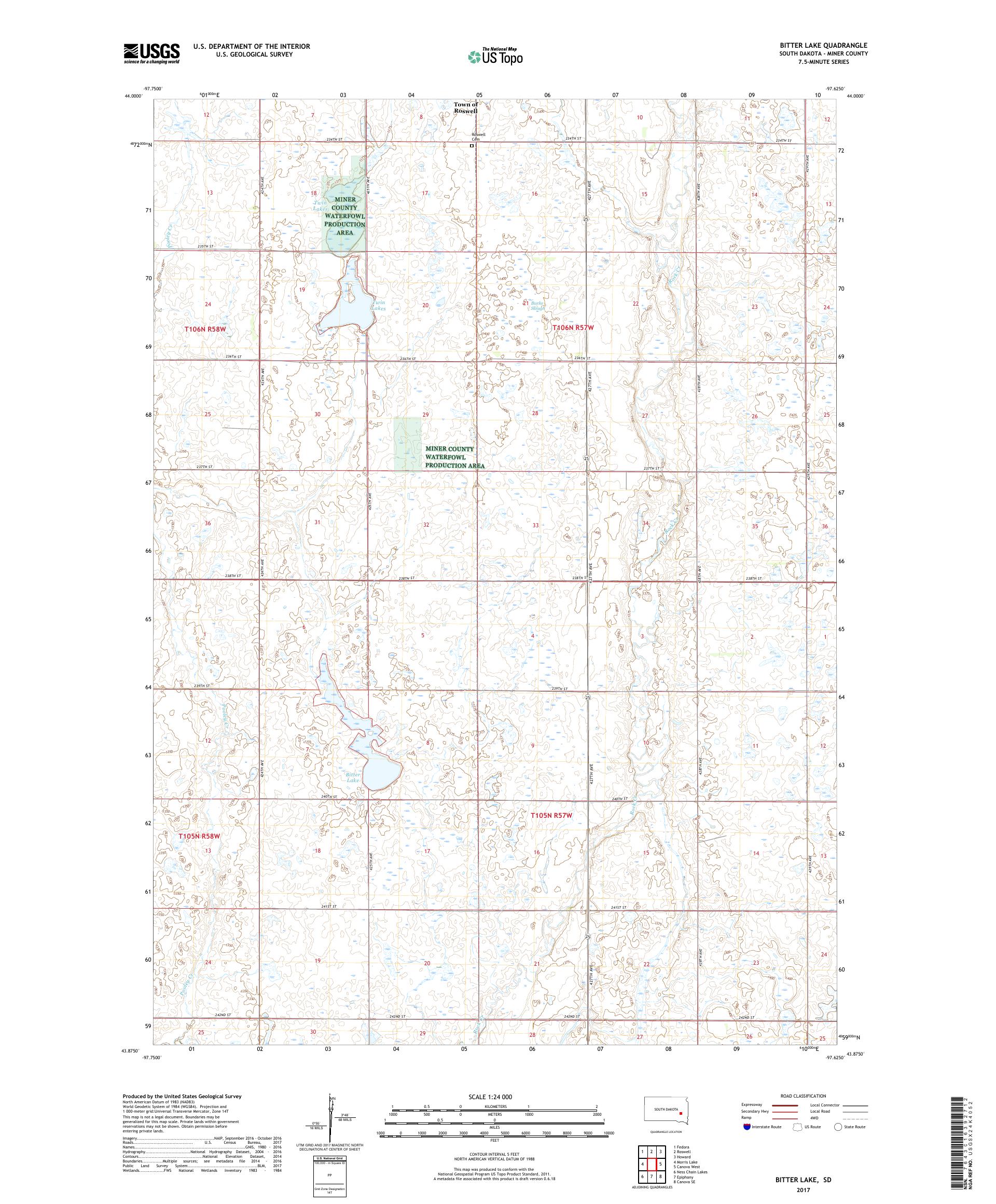 MyTopo Bitter Lake, South Dakota USGS Quad Topo Map