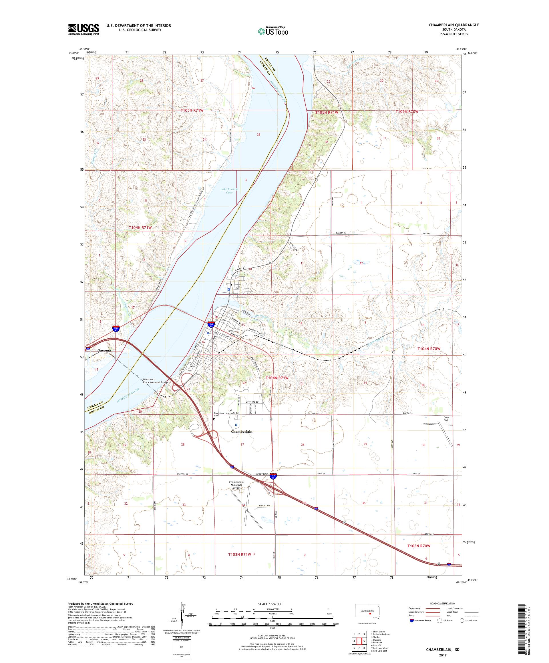 MyTopo Chamberlain, South Dakota USGS Quad Topo Map