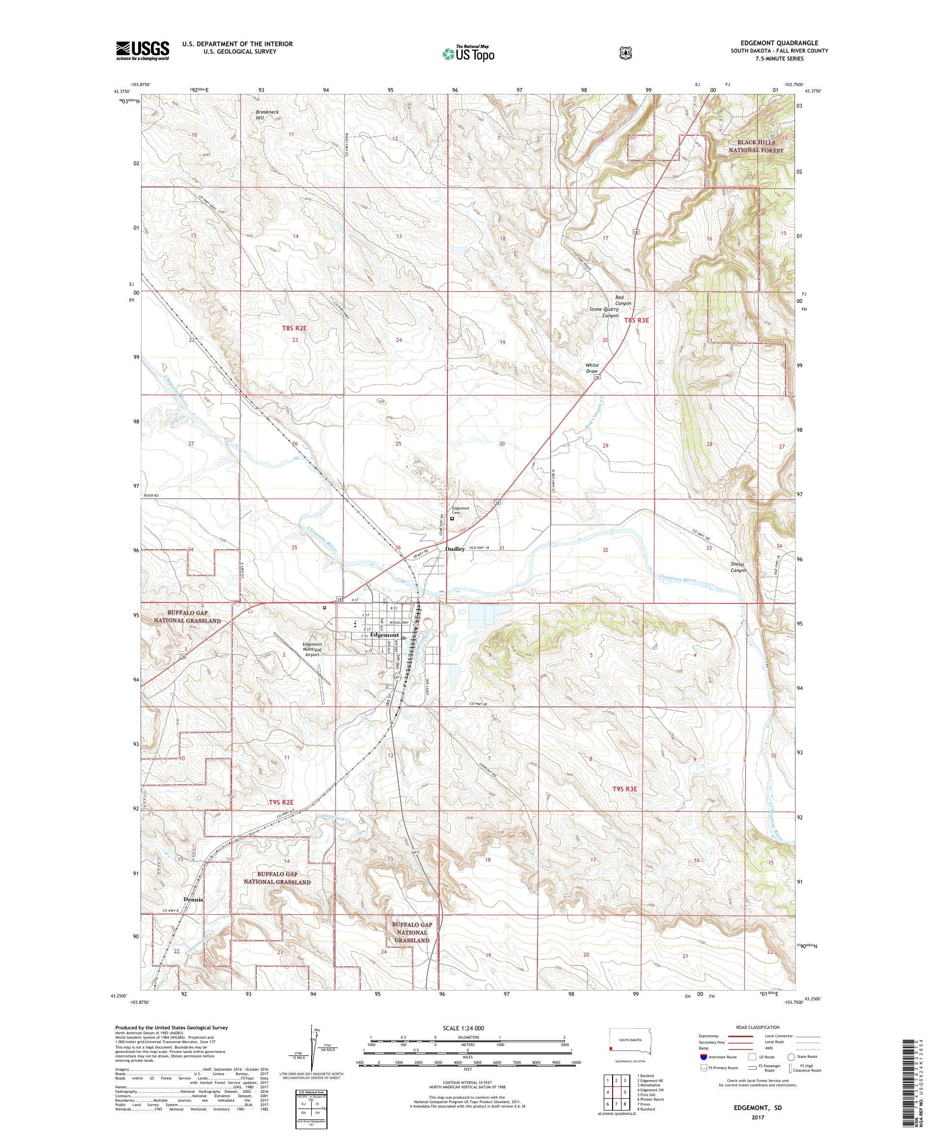 MyTopo Edgemont, South Dakota USGS Quad Topo Map