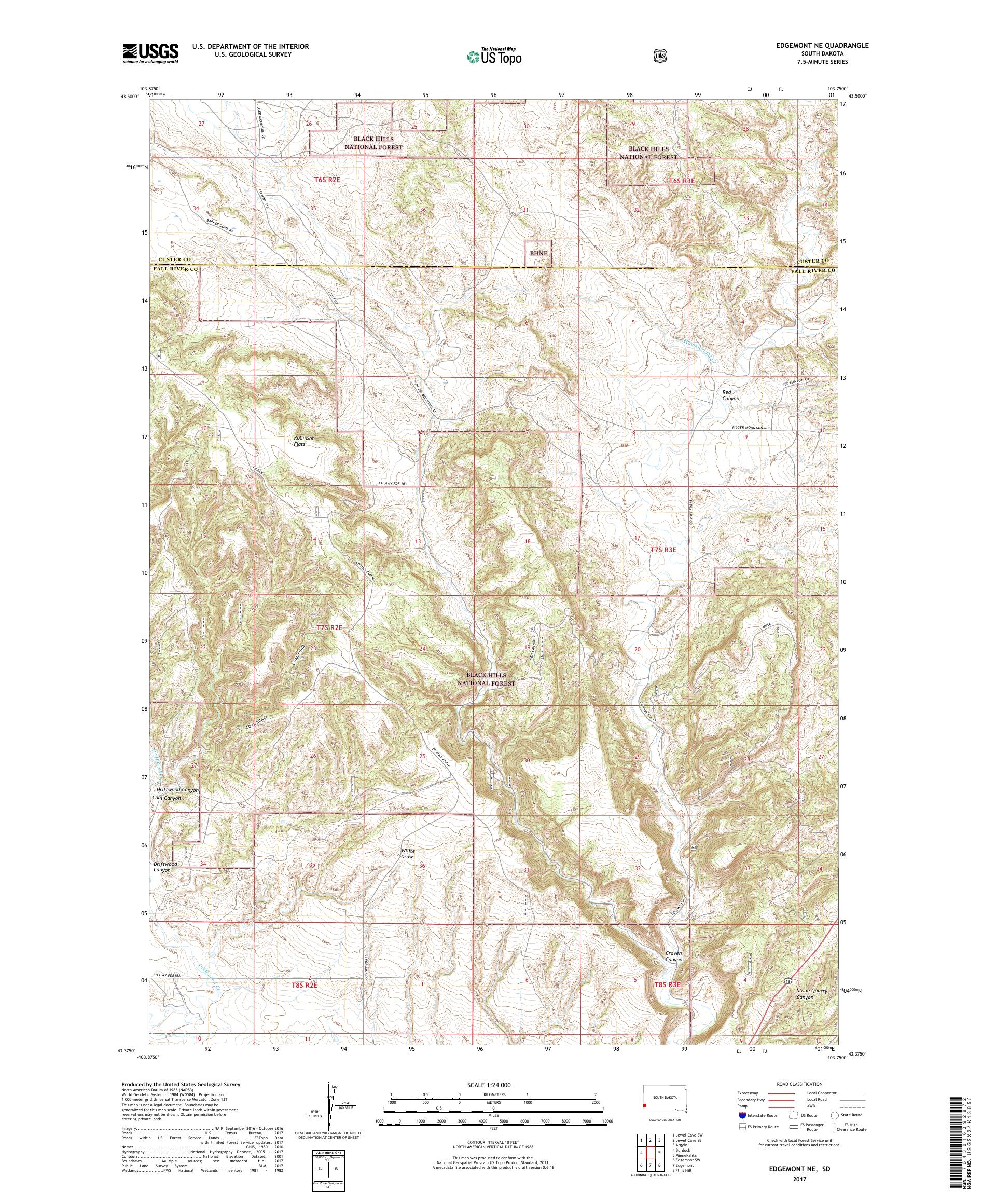 MyTopo Edgemont NE, South Dakota USGS Quad Topo Map