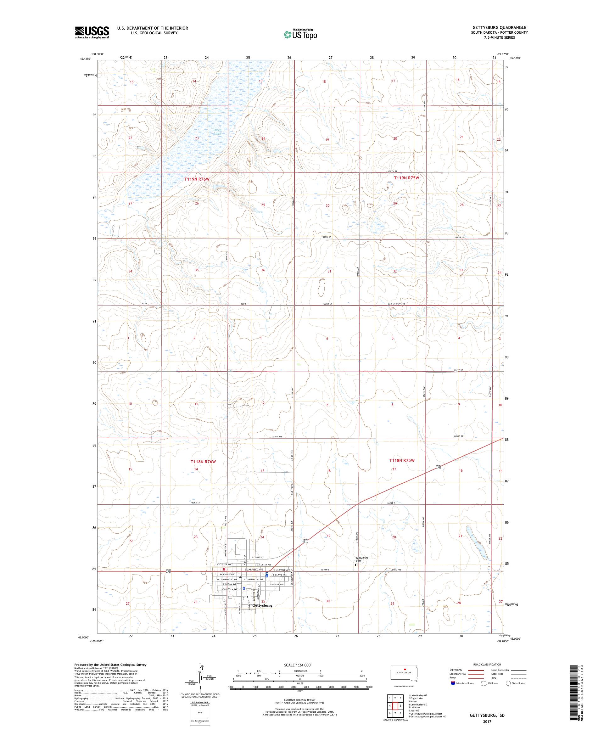 MyTopo Gettysburg, South Dakota USGS Quad Topo Map