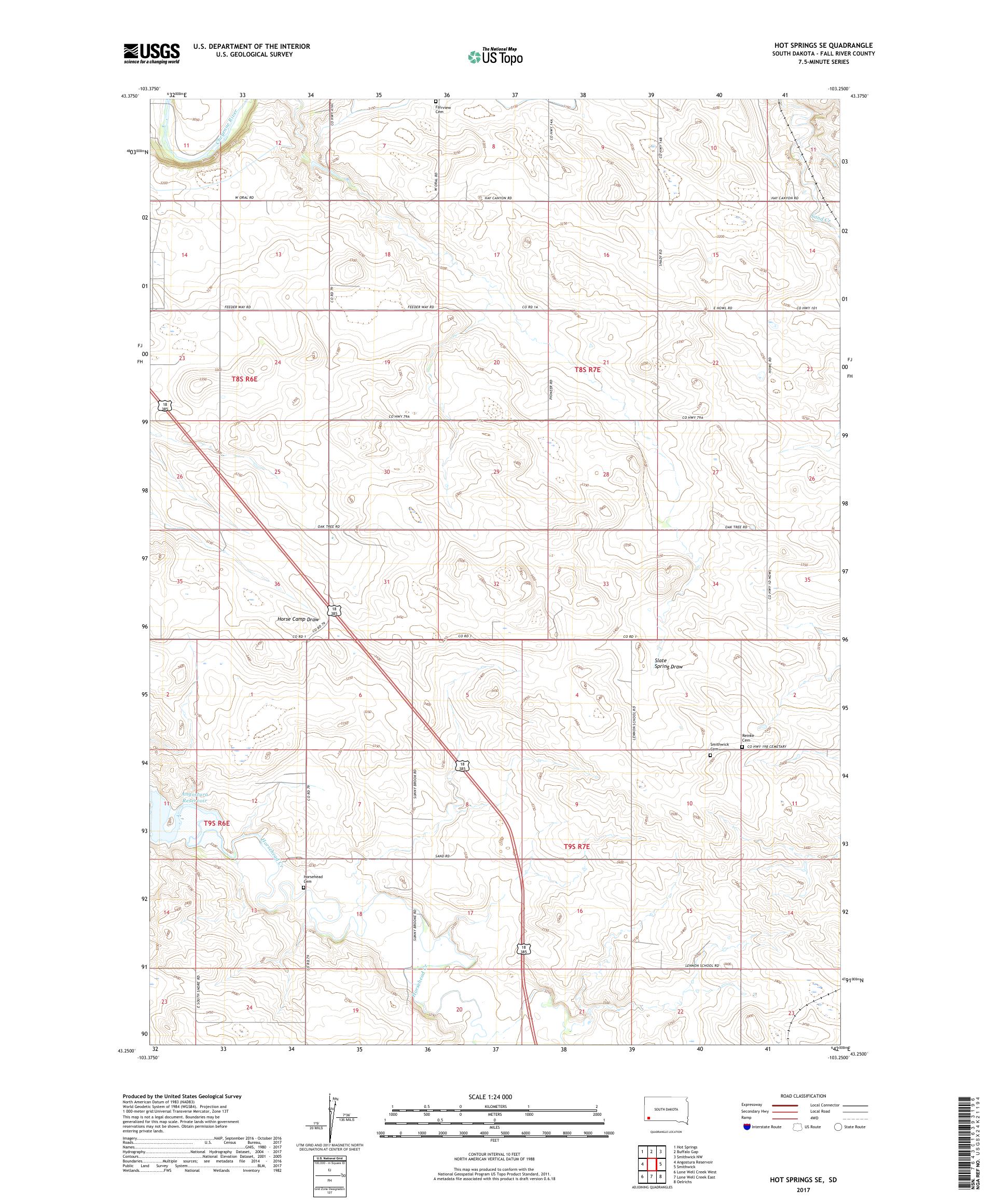 MyTopo Hot Springs SE, South Dakota USGS Quad Topo Map