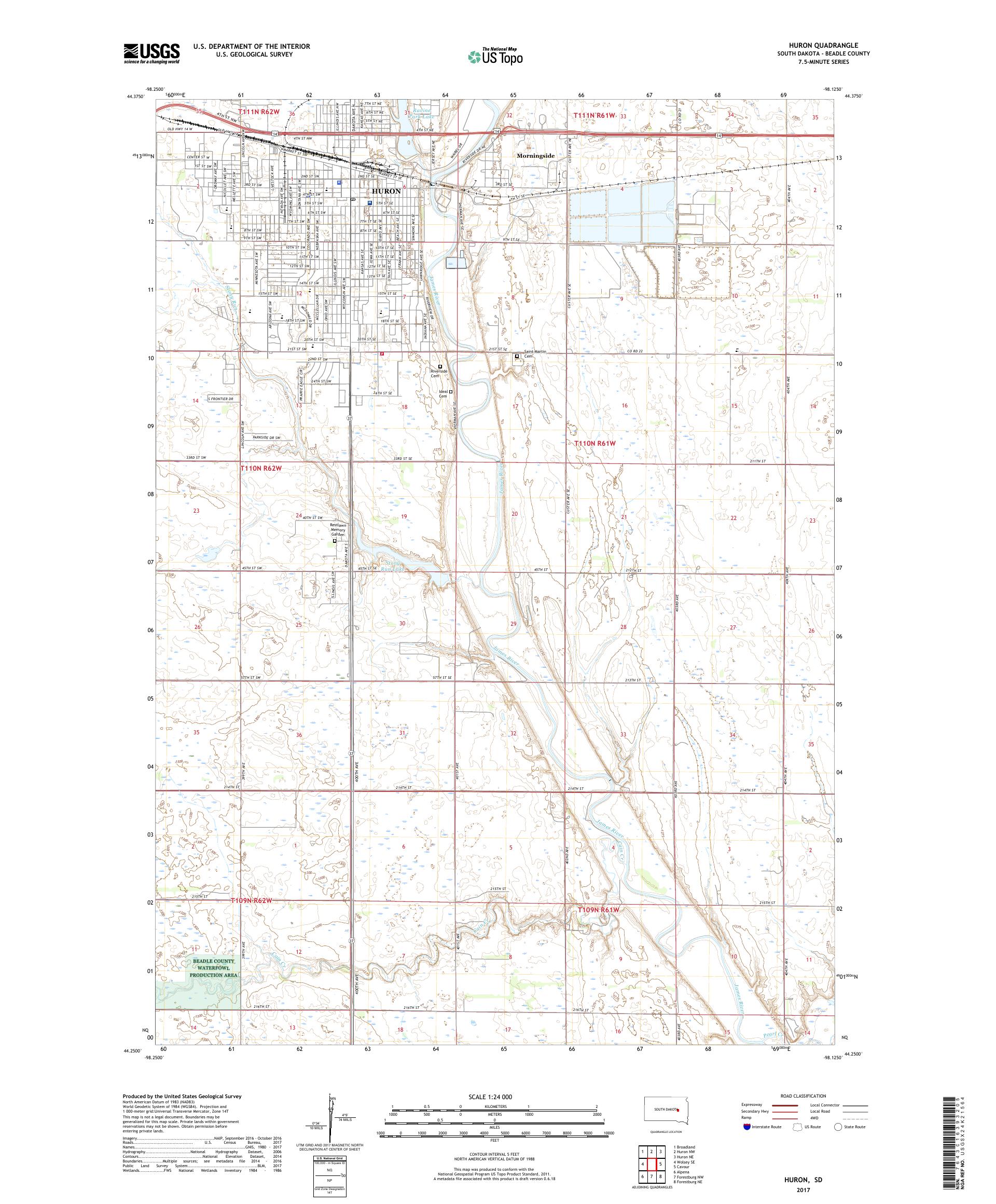 MyTopo Huron, South Dakota USGS Quad Topo Map