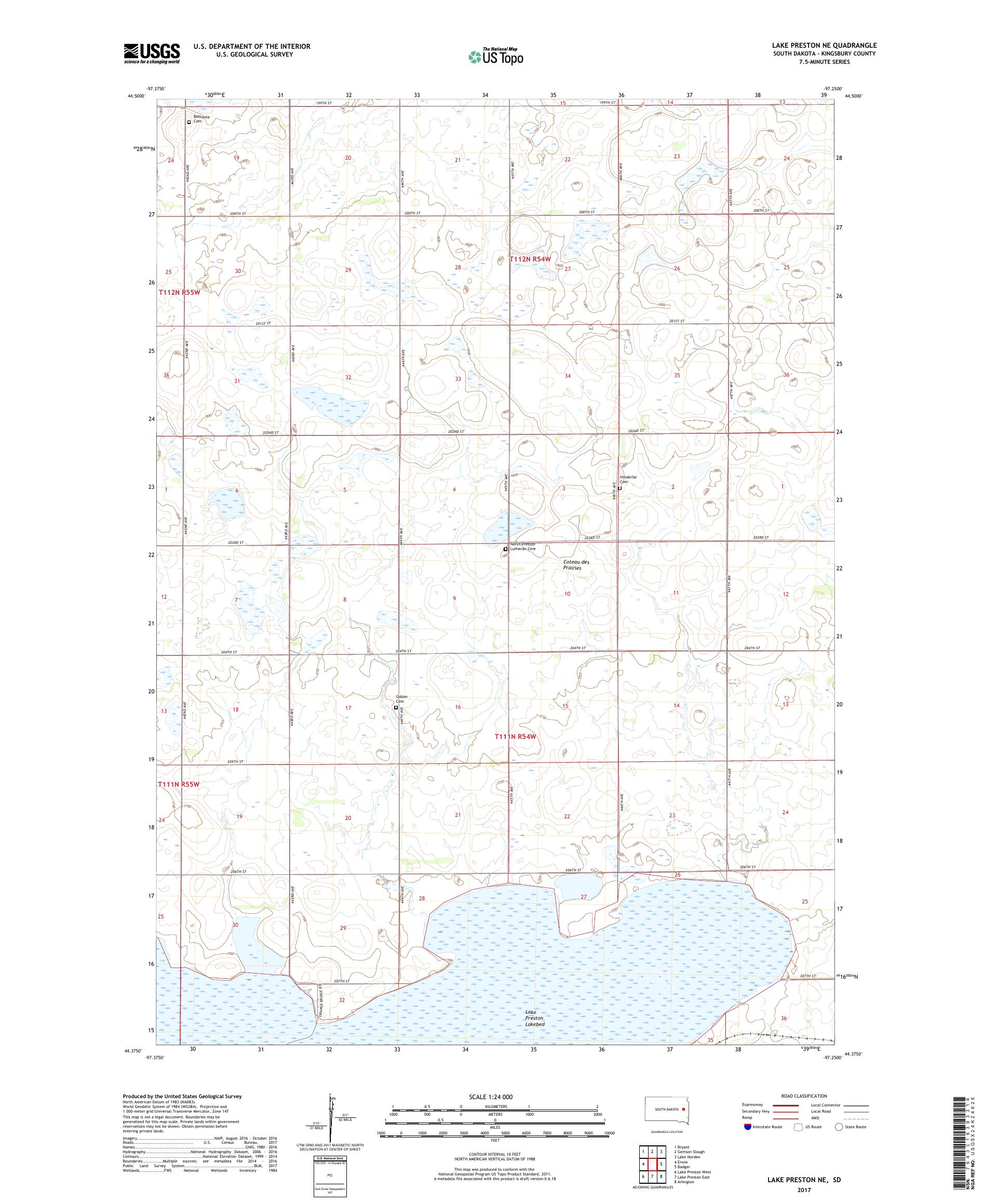 MyTopo Lake Preston NE, South Dakota USGS Quad Topo Map