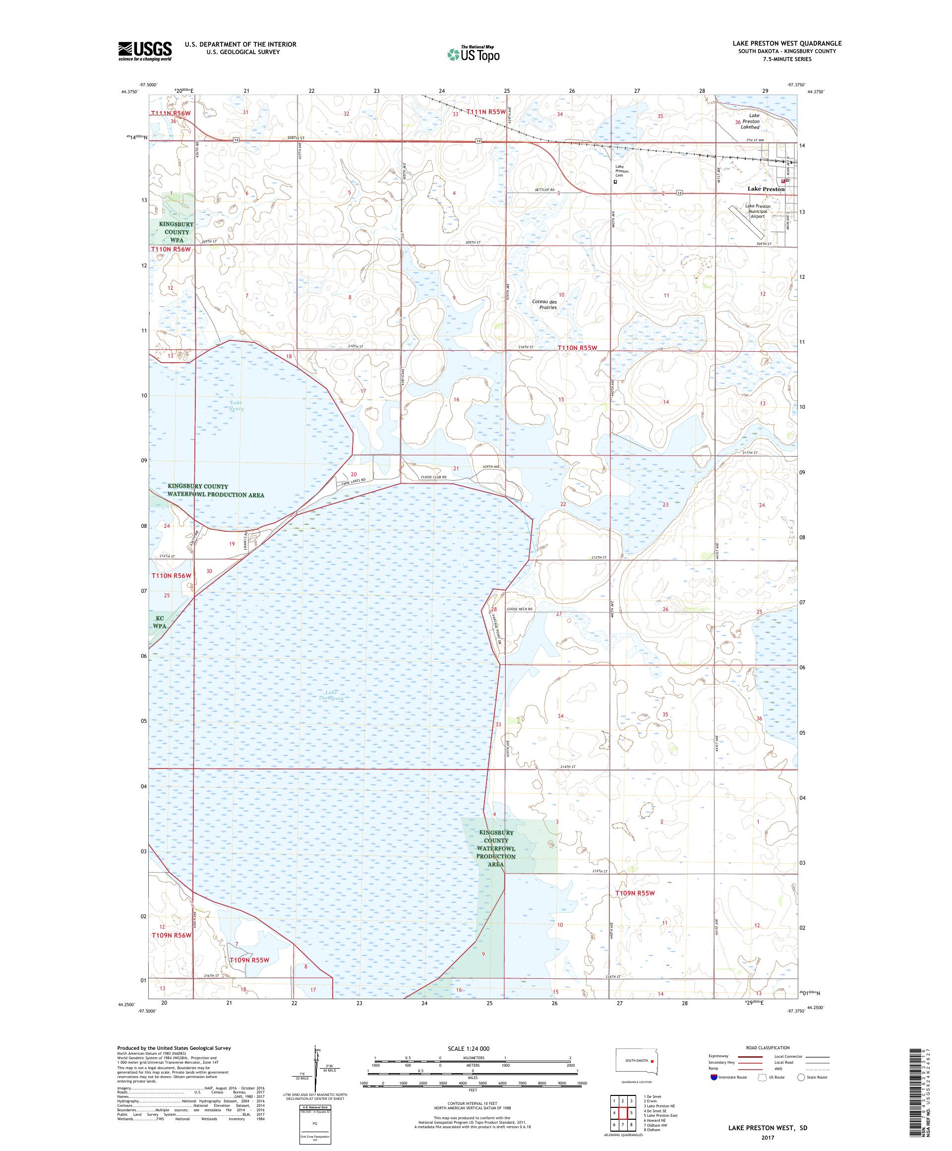 MyTopo Lake Preston West, South Dakota USGS Quad Topo Map