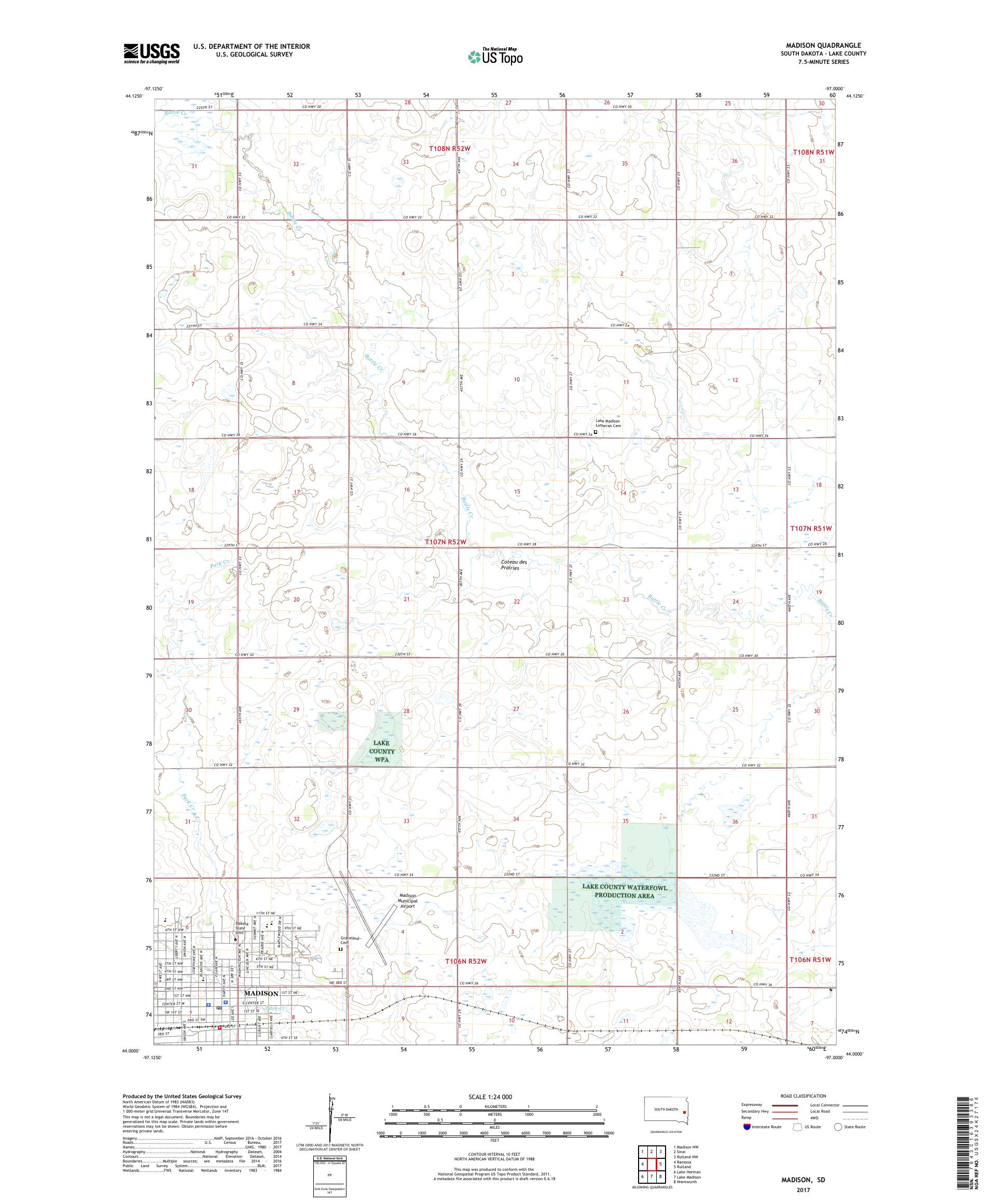 MyTopo Madison, South Dakota USGS Quad Topo Map